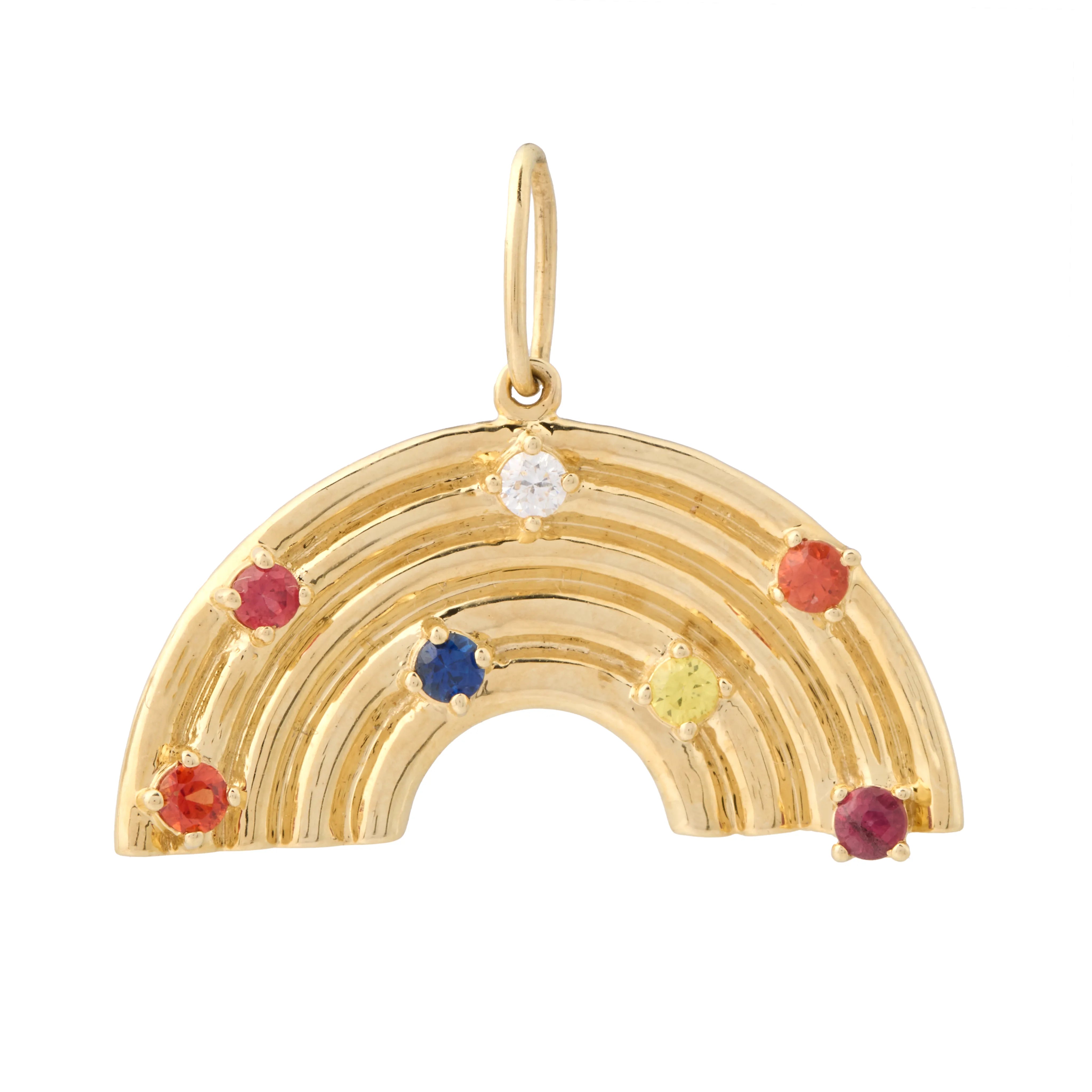 Solid Gold Rainbow Charm with Prong Set Sapphires