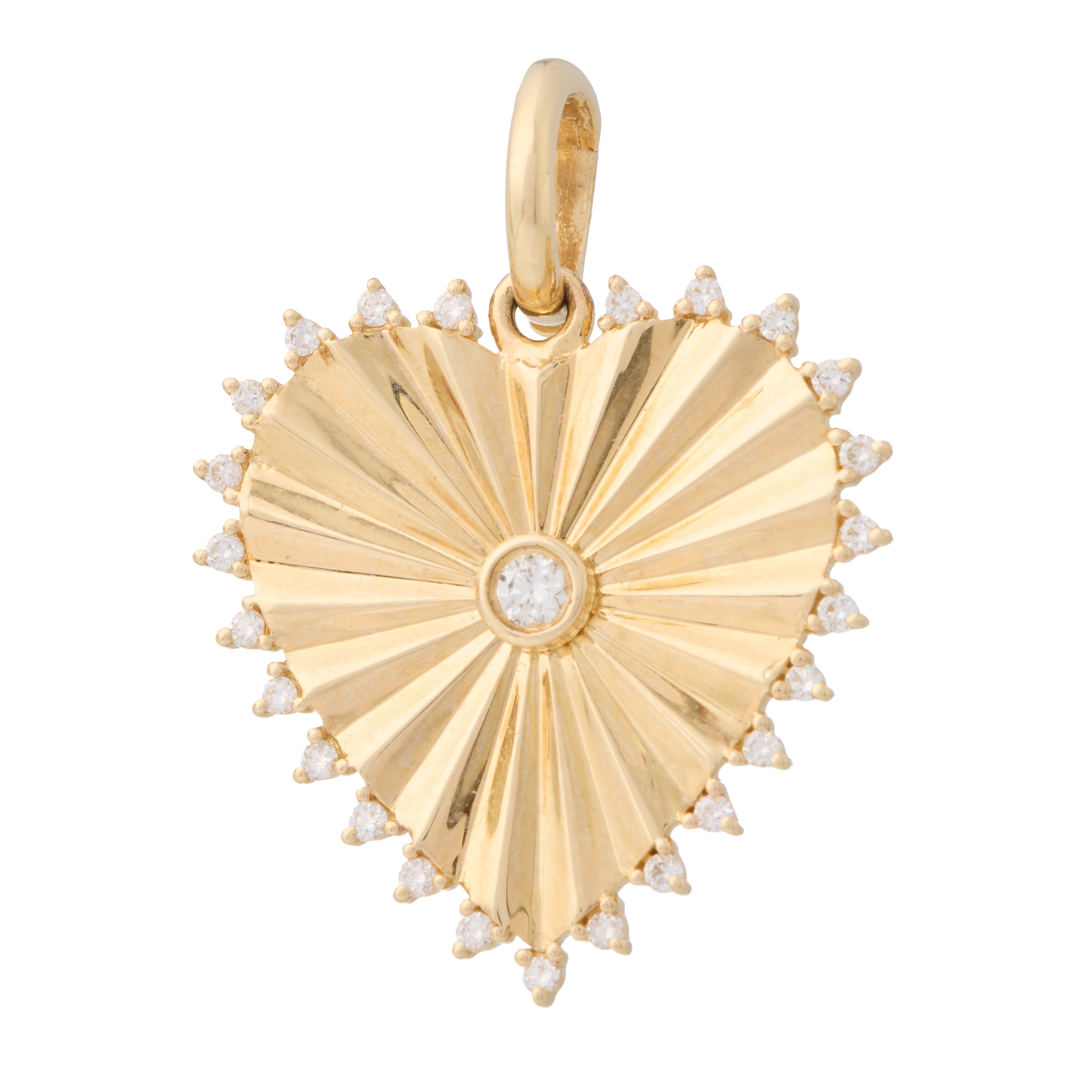 Medium Lionheart Pleated Burst Charm with Diamond Center and Border