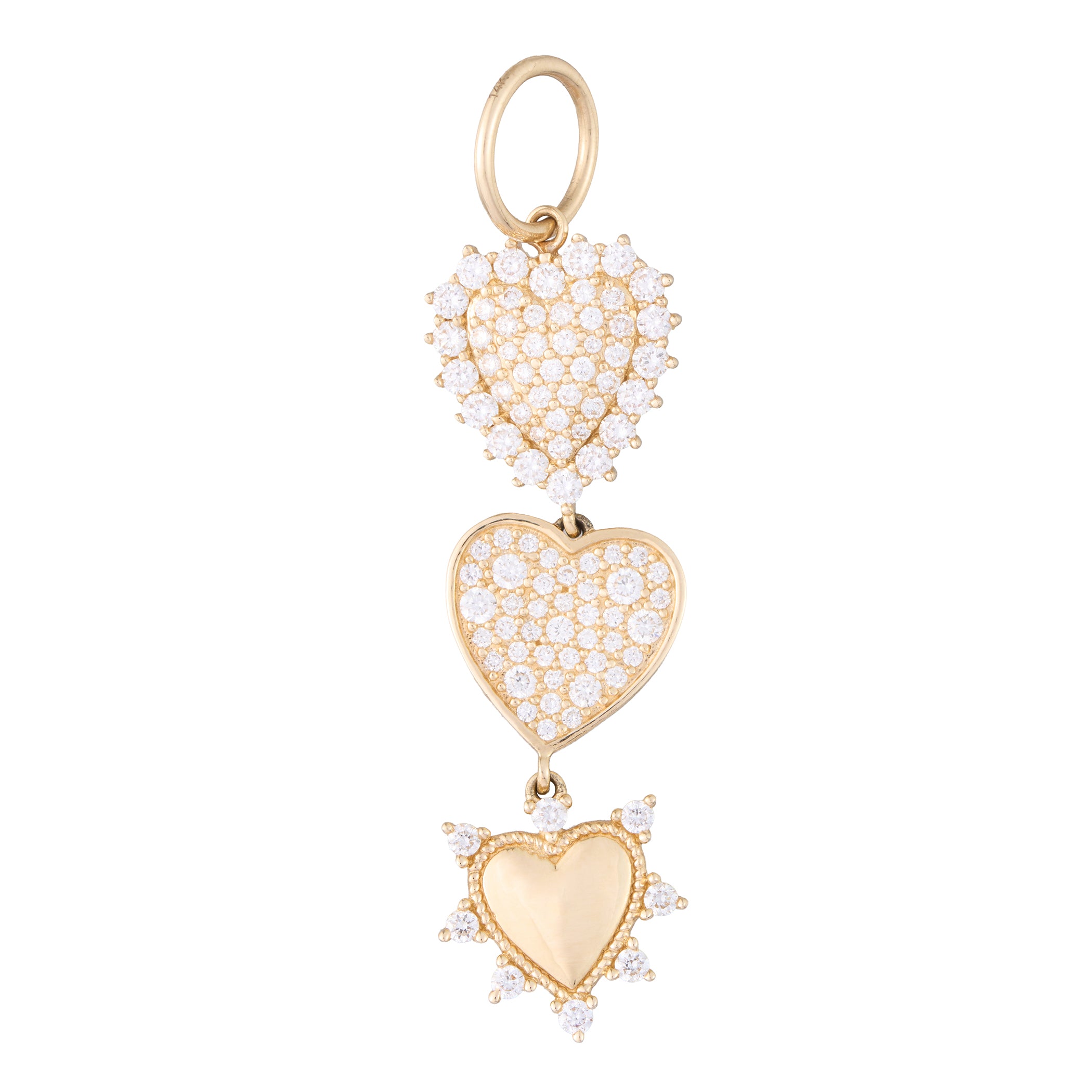 3 Heart Dangle Charm with Pave Diamond Hearts and Lionheart