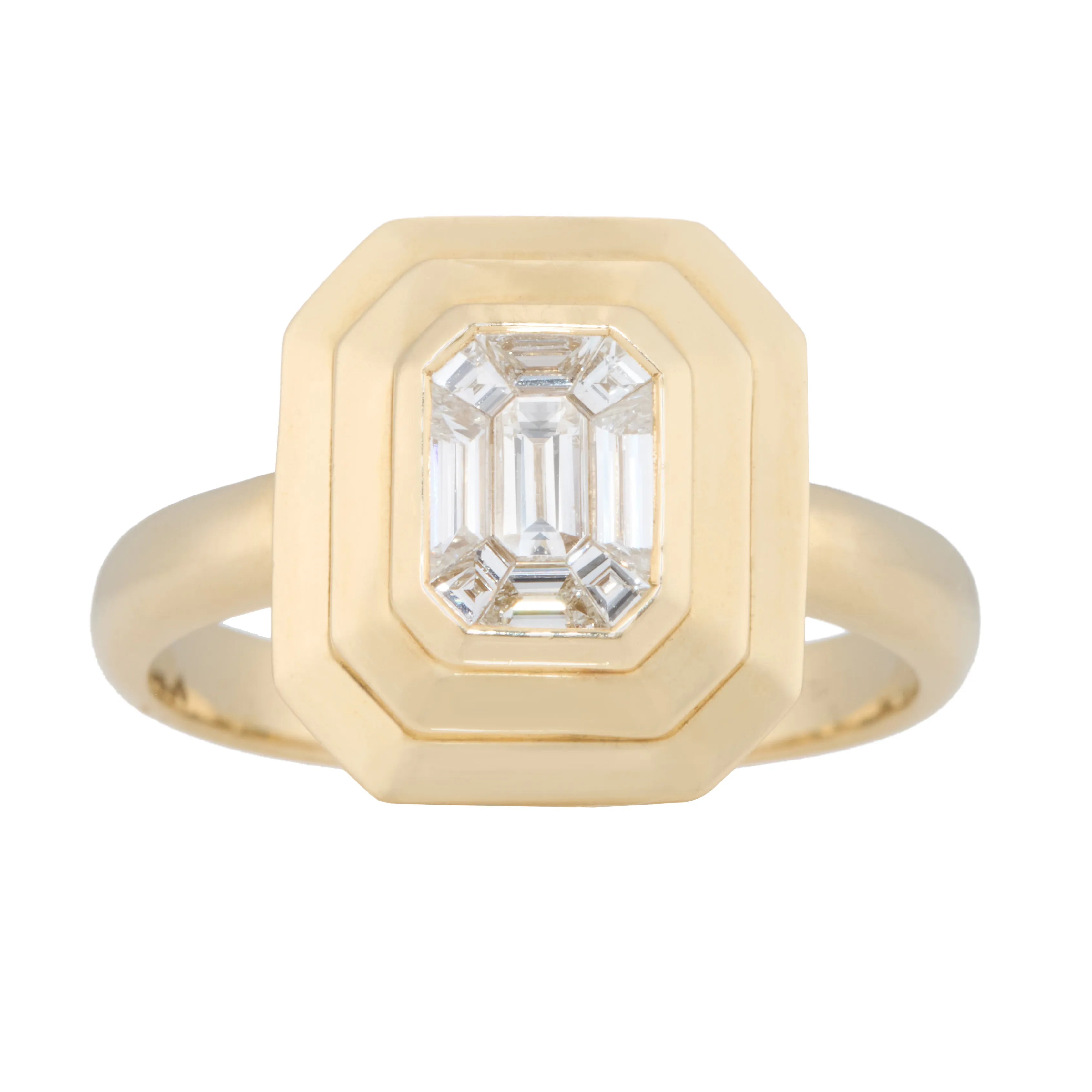 Asscher Cut Diamond Ring with 3 Row Gold Bezel