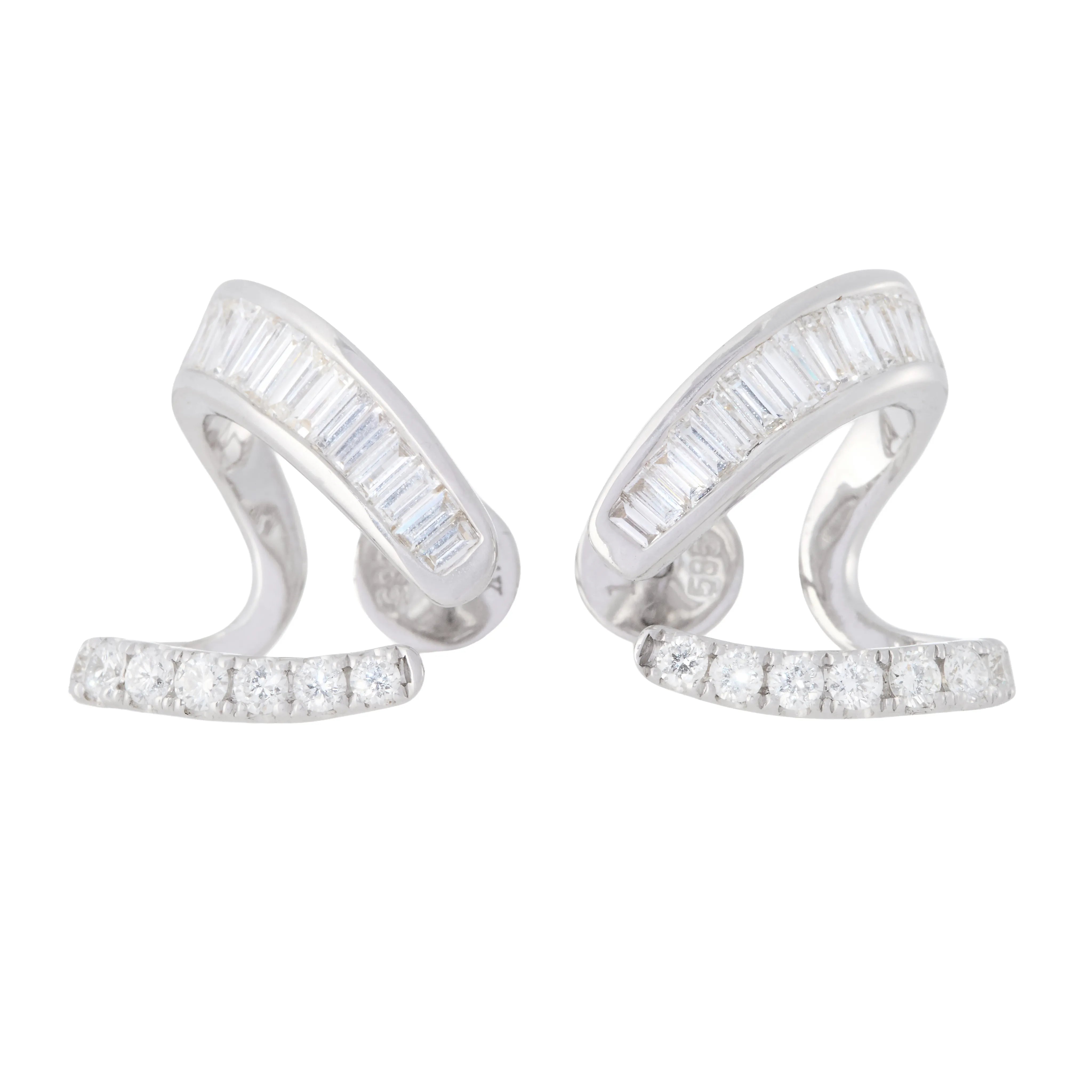 Baguette and Diamond Wave Earrings