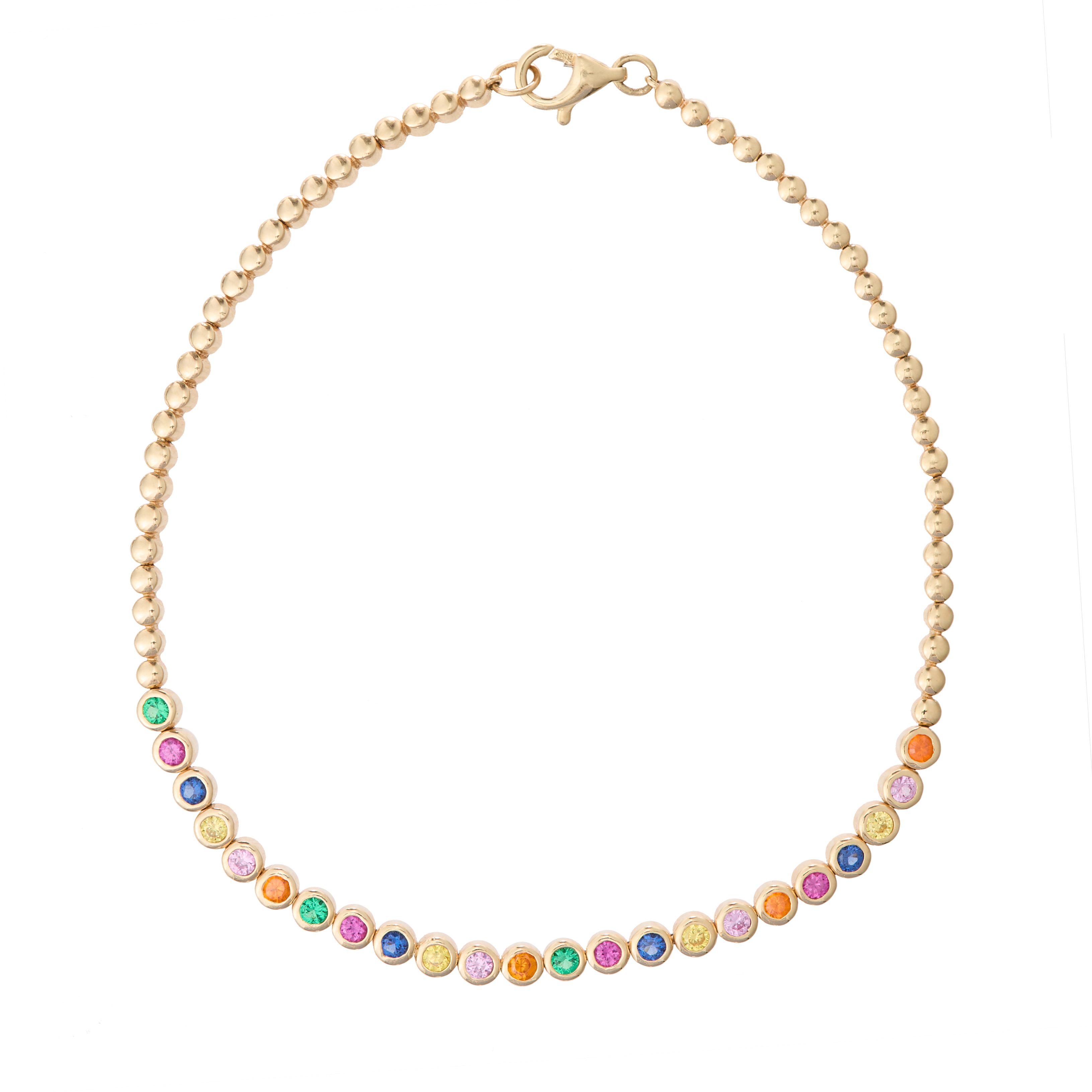 Bezel Rainbow Sapphire and Gold Bead Bracelet