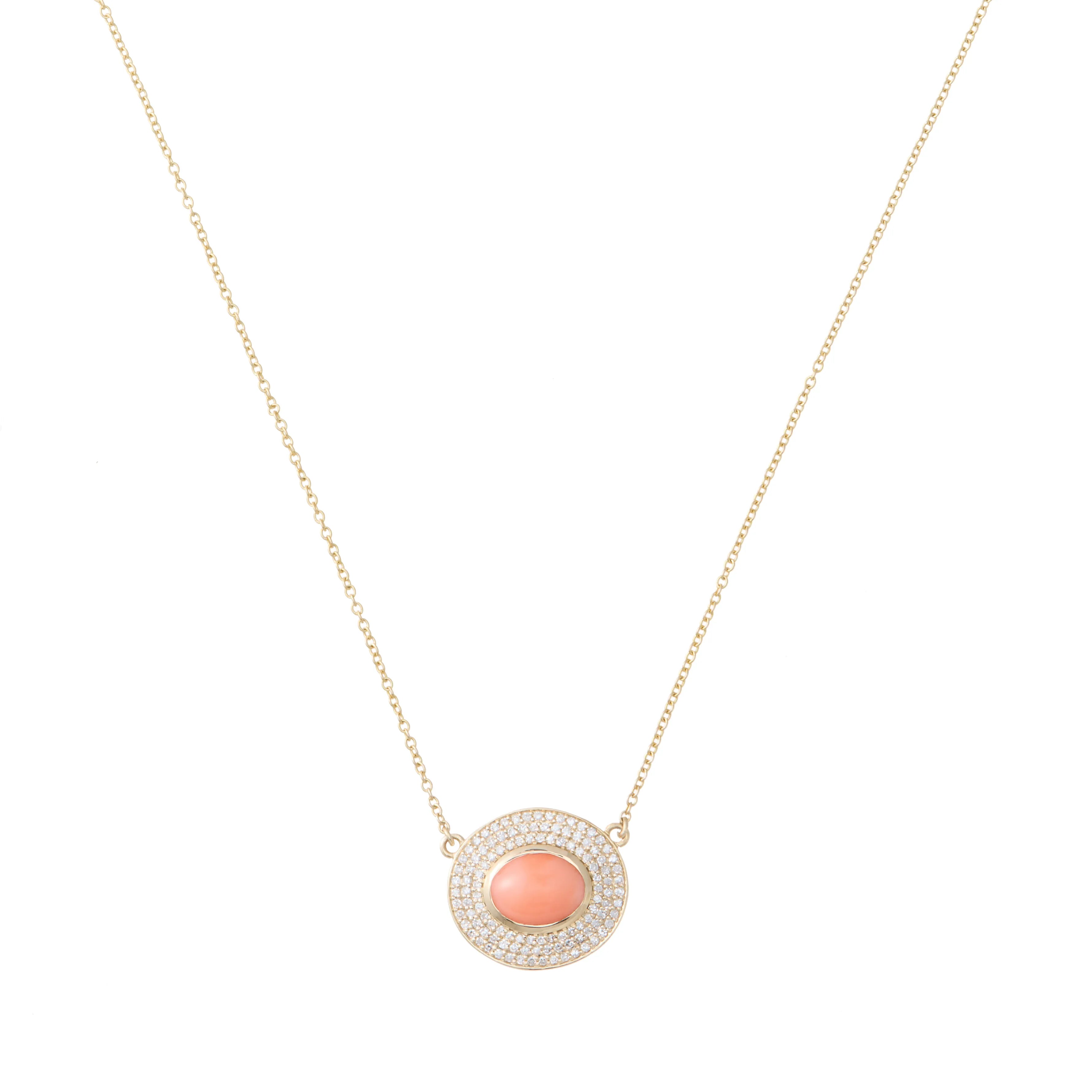 Coral and Diamond Medallion Necklace