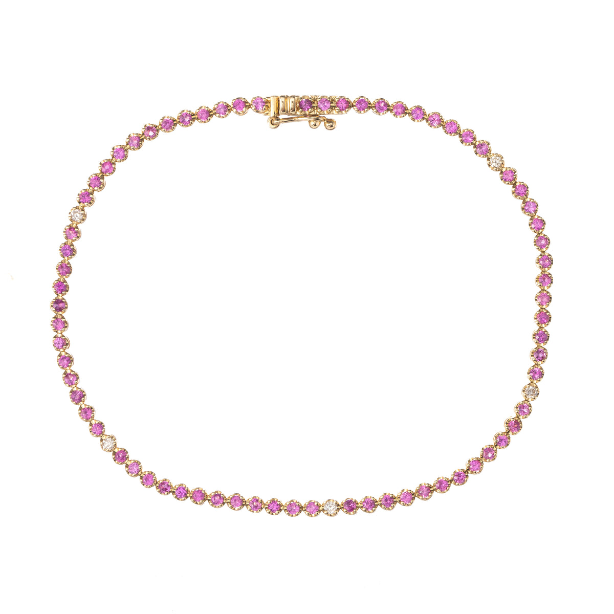 Crown Prong Pink Sapphire and Diamond Tennis Bracelet