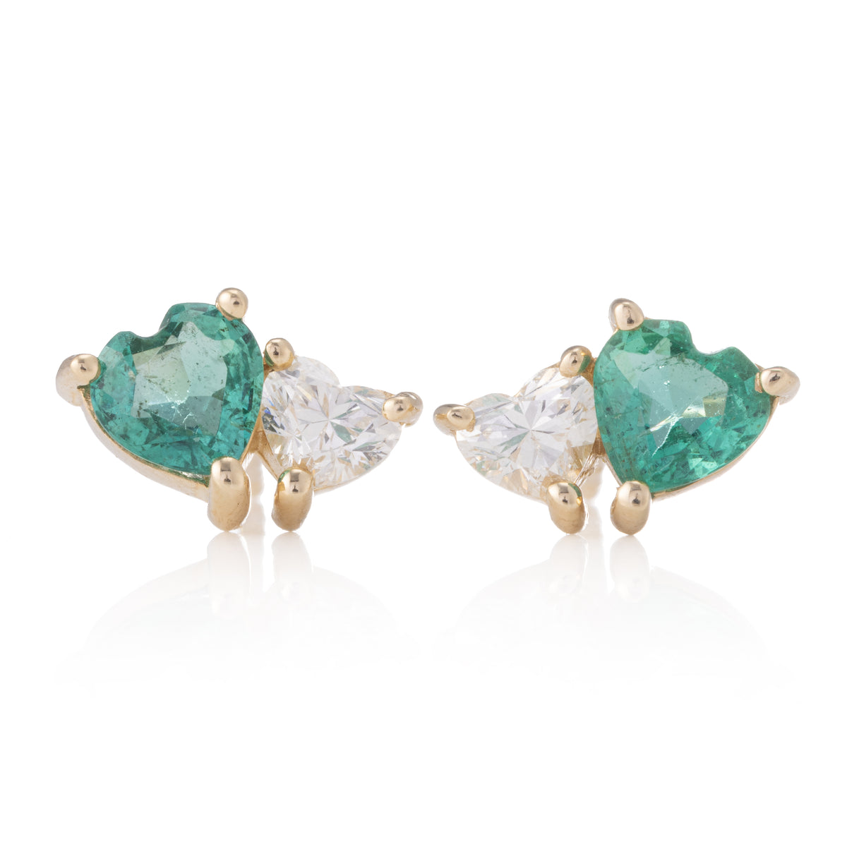Heart Shaped Emerald and Diamond Studs