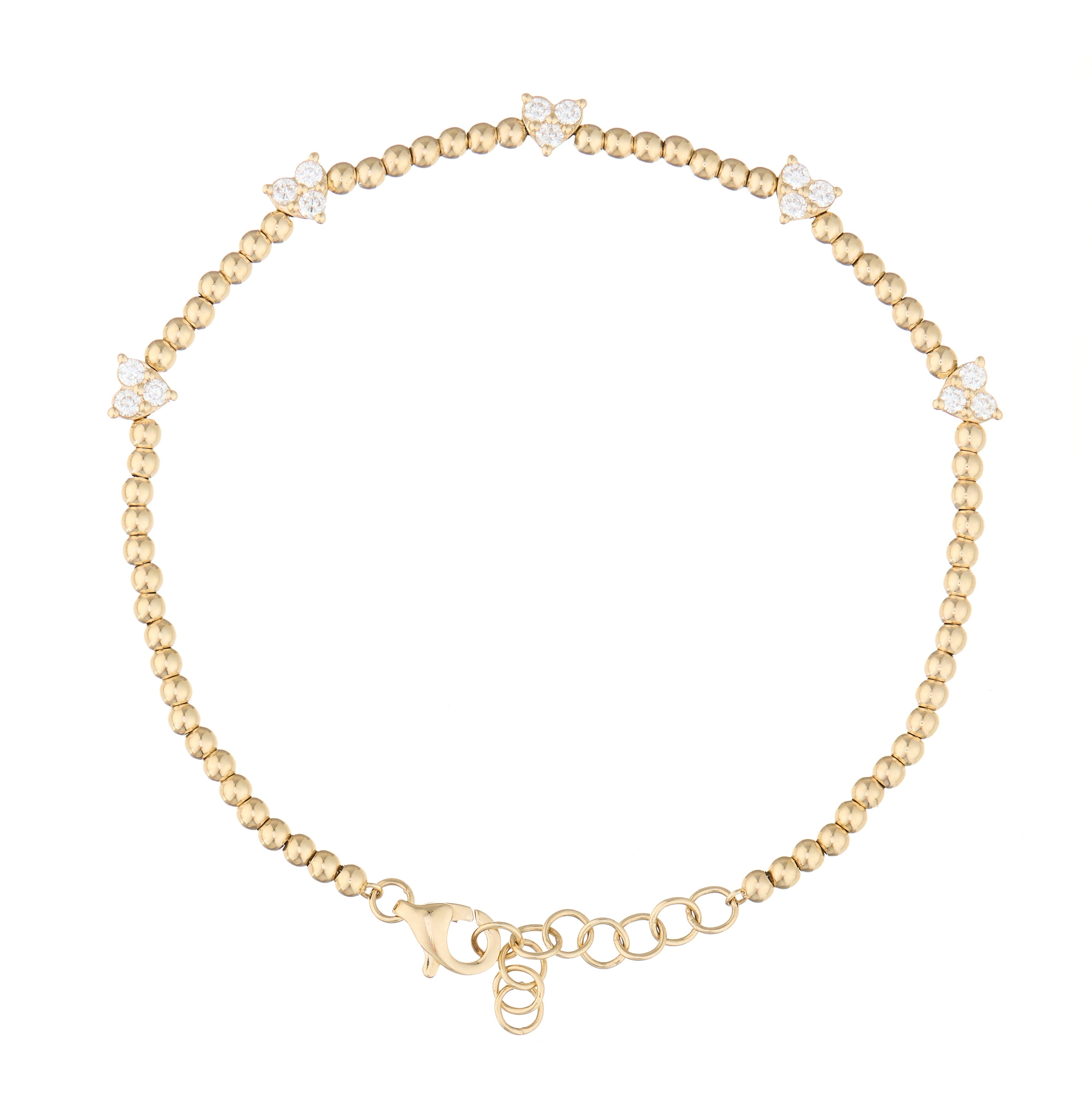 Illusion Heart Diamond and Jujube Gold Bead Bracelet