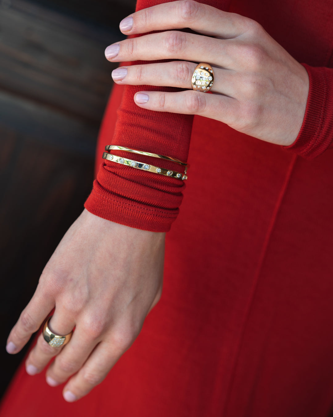 Bezel Set Pear and Round Diamond Bangle
