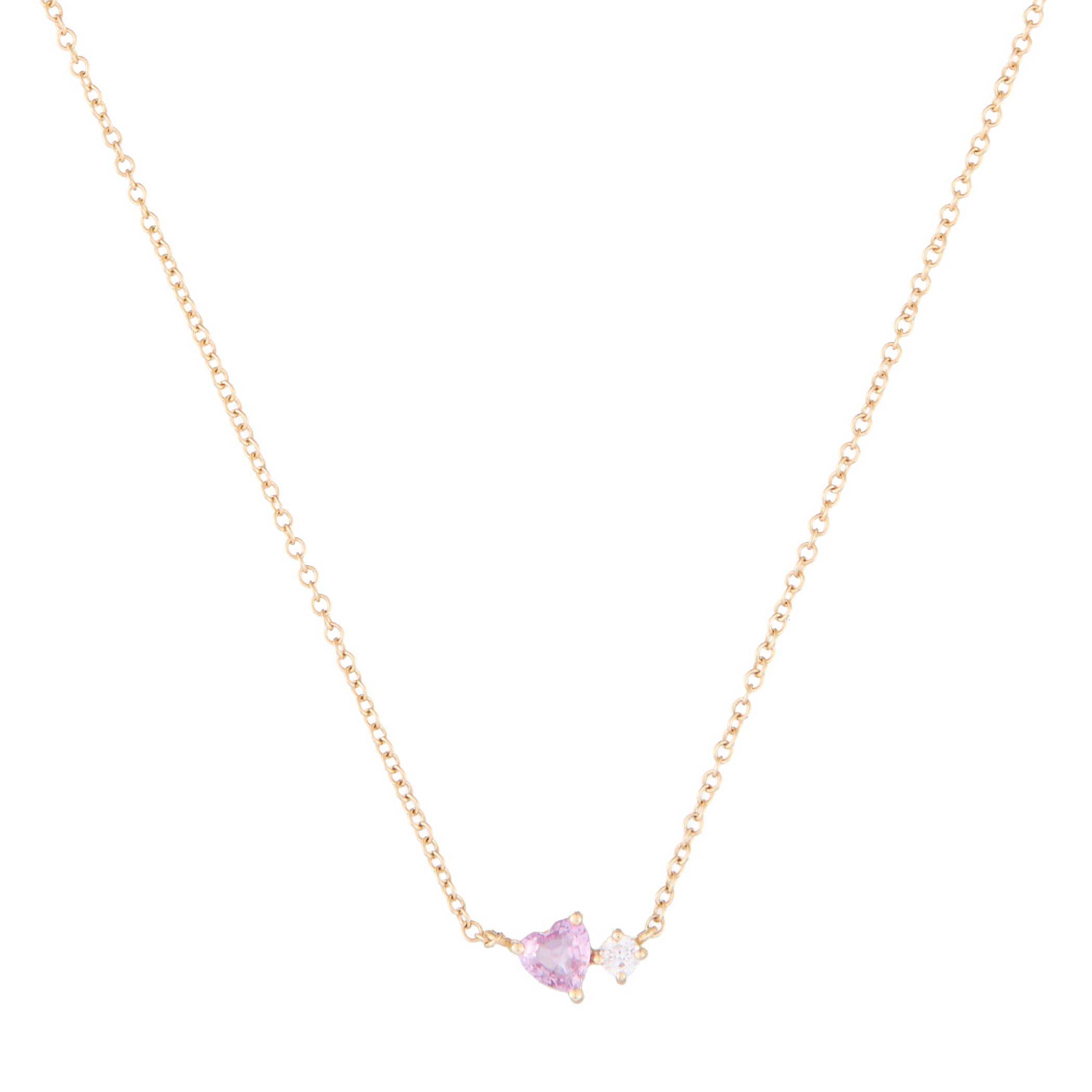 Moi Et Toi Necklace with Pink Sapphire Heart and Round Diamond
