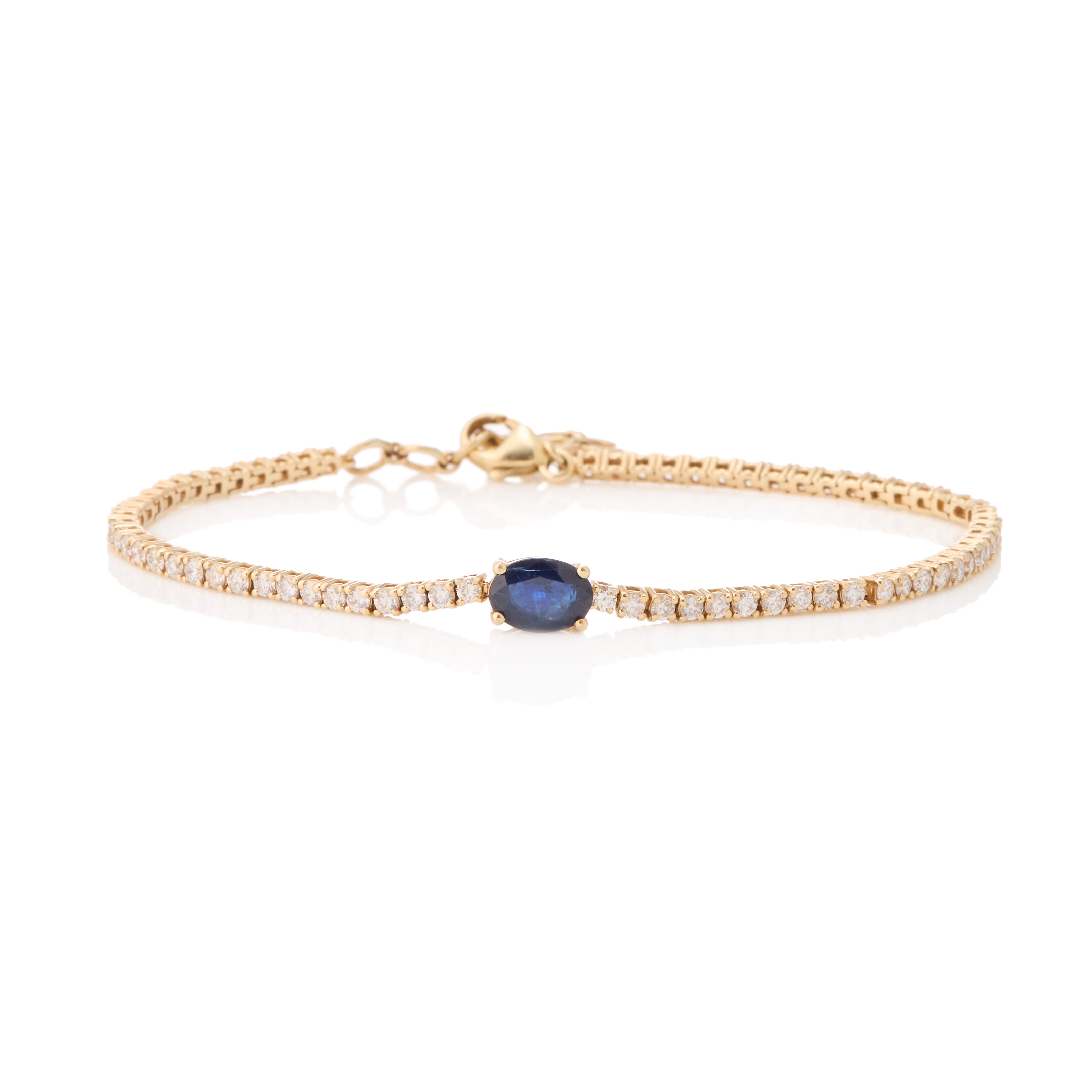 Oval Blue Sapphire and Diamond Tennis Bracelet