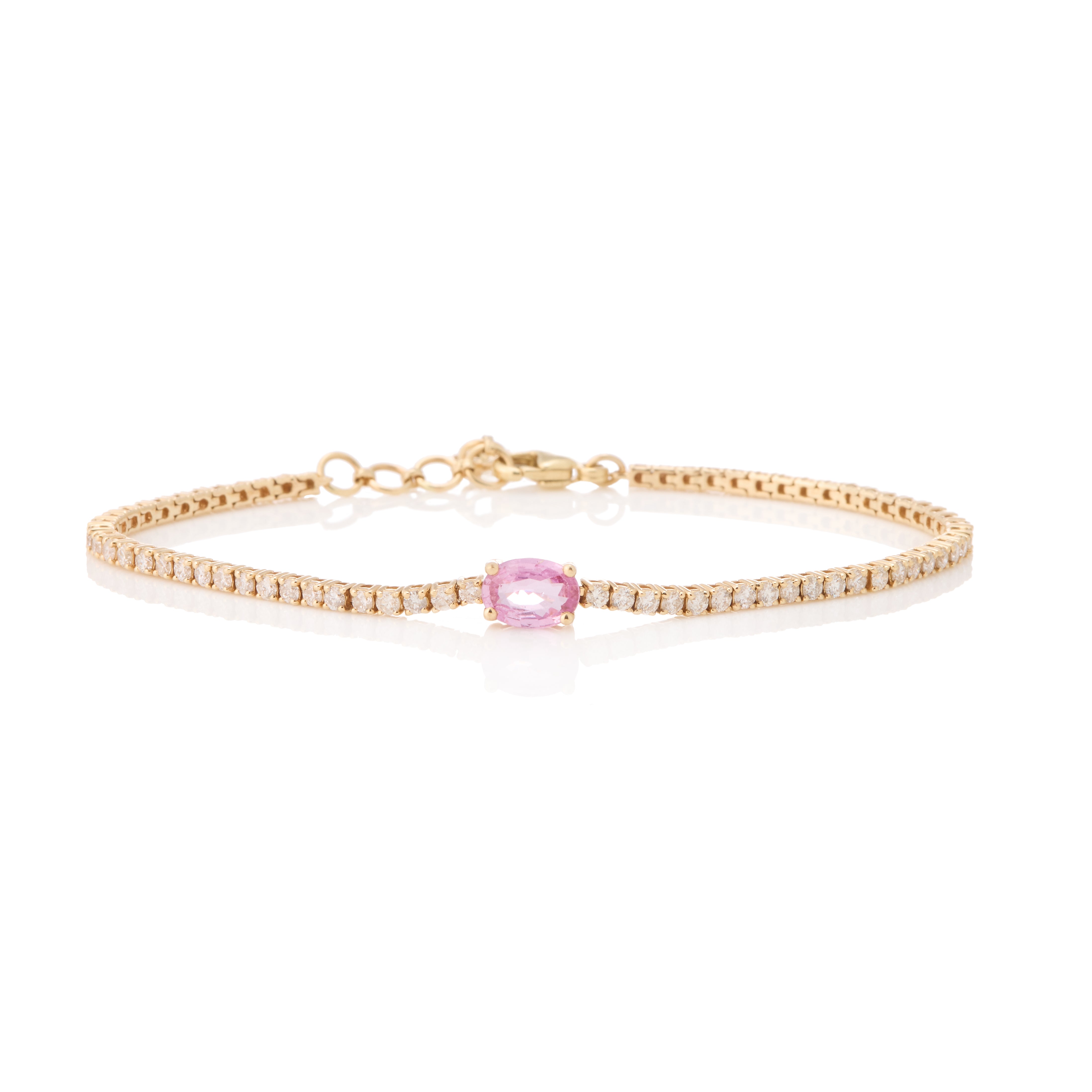 Oval Pink Sapphire and Diamond Tennis Bracelet