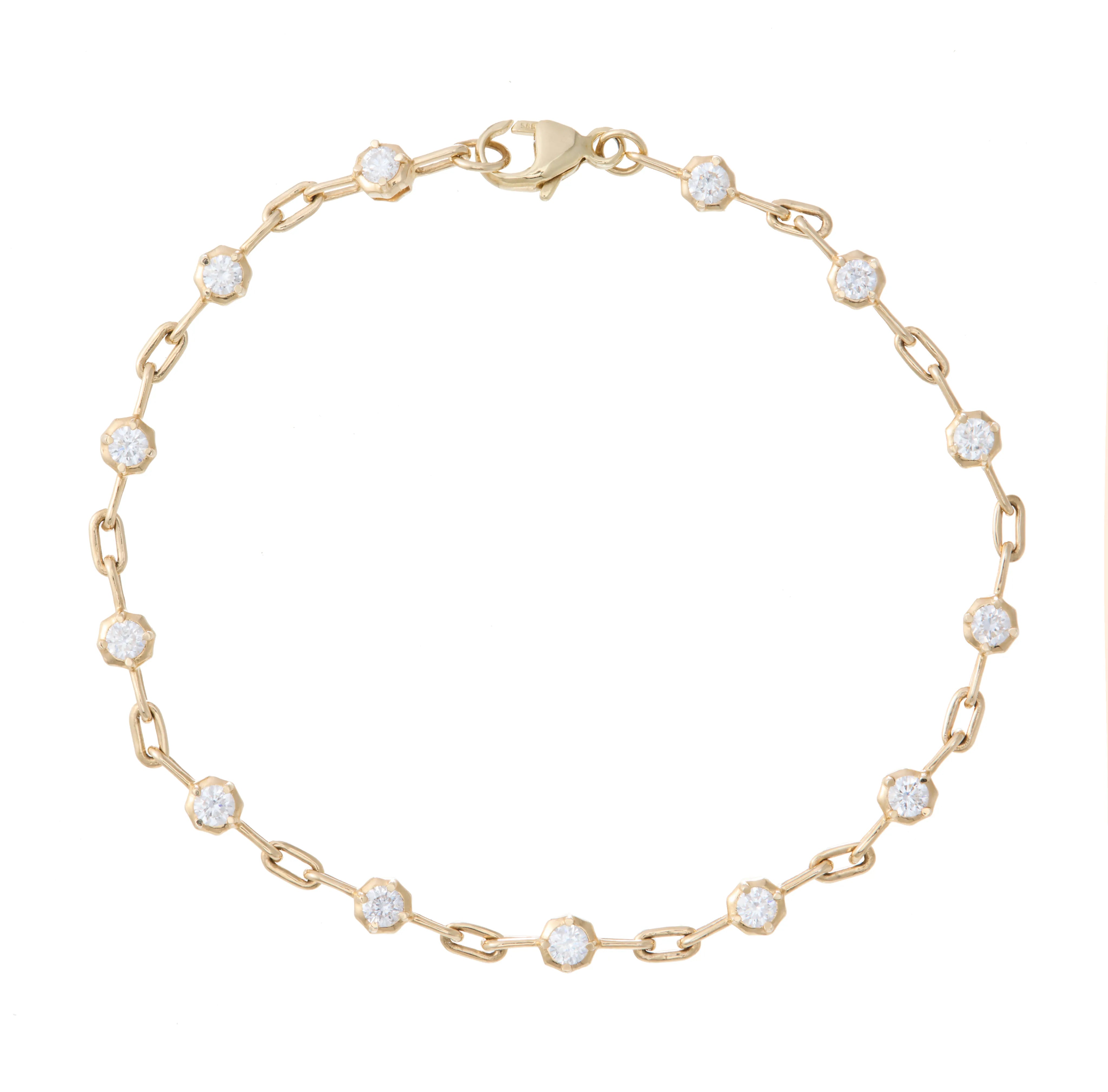 Paper Clip Bracelet with Crown Prong Diamonds