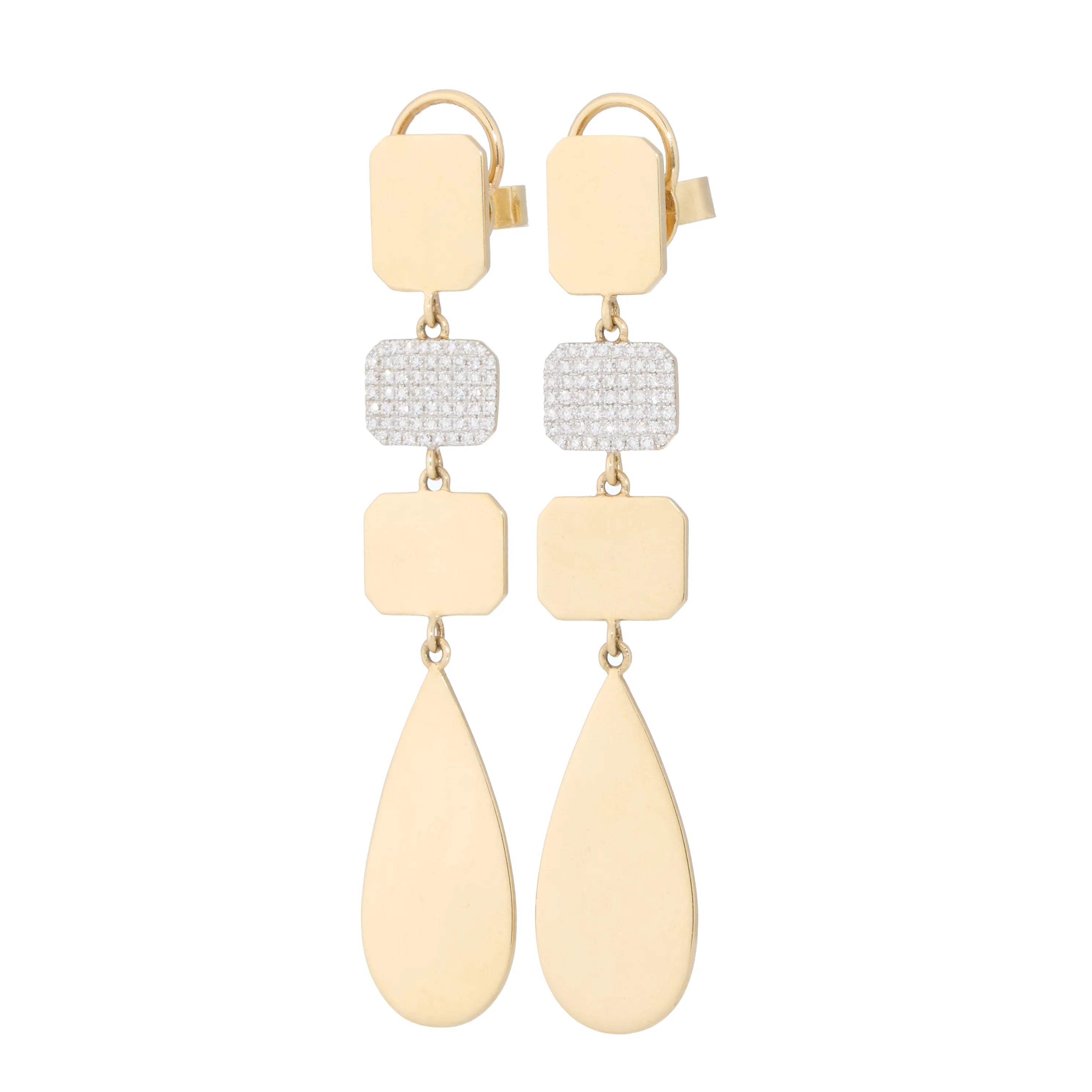 Petite Solid Gold and Diamond Geometric Dangles