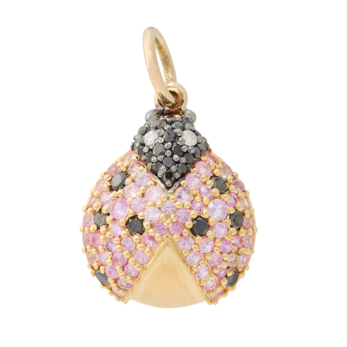 Pink Sapphire and Black Diamond Ladybug Charm