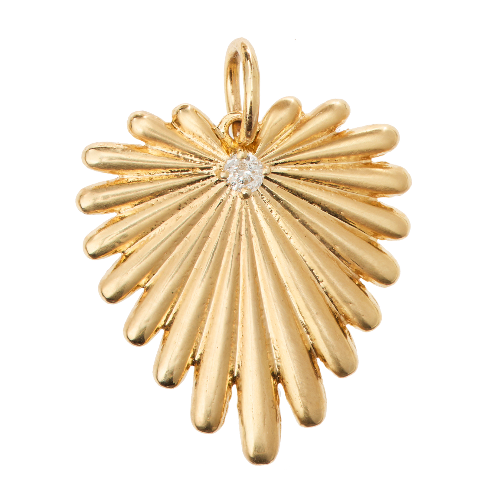 Pleated Scallop Edge Heart Charm with Prong Set Diamond