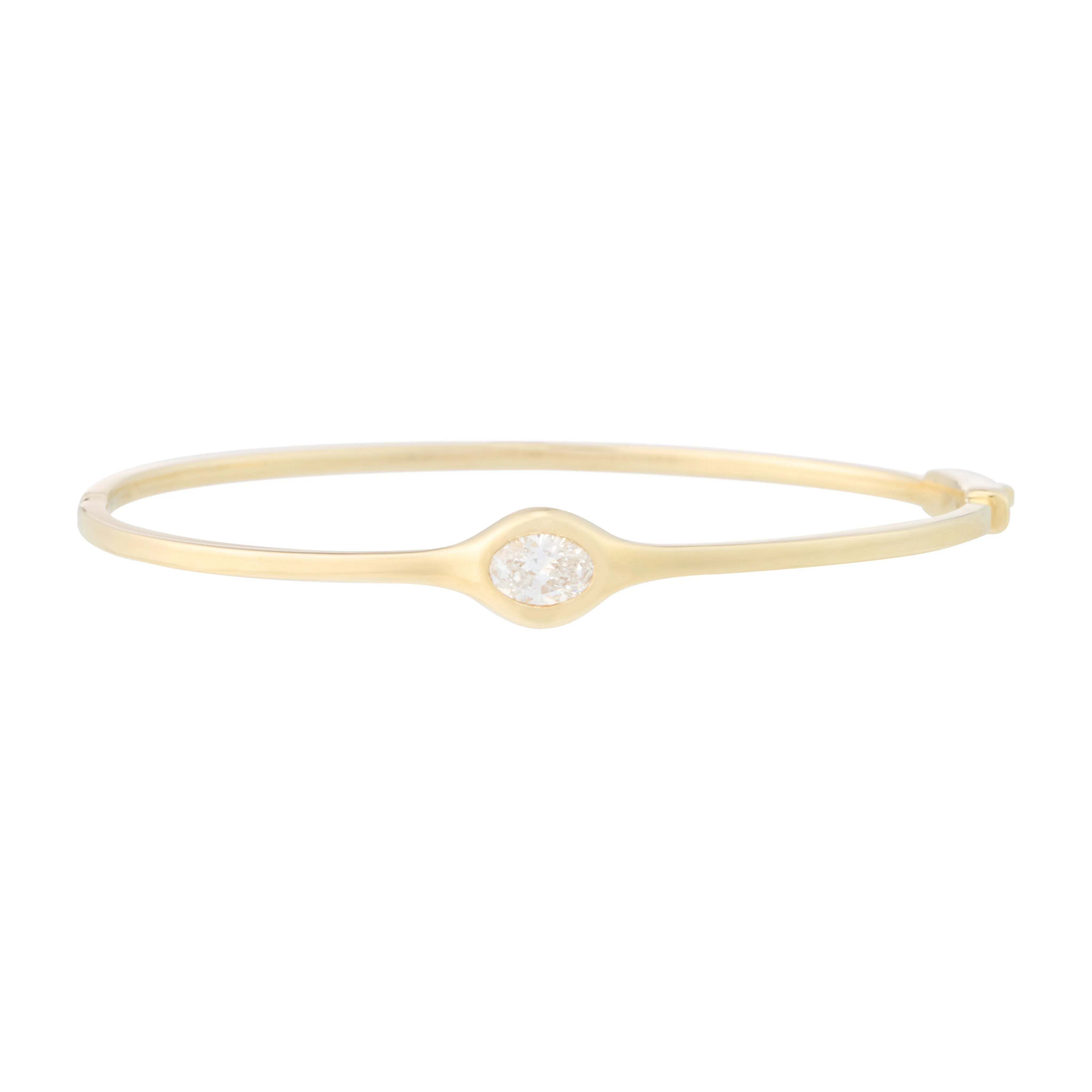 Solid Gold Bangle with Bezel Oval Diamond