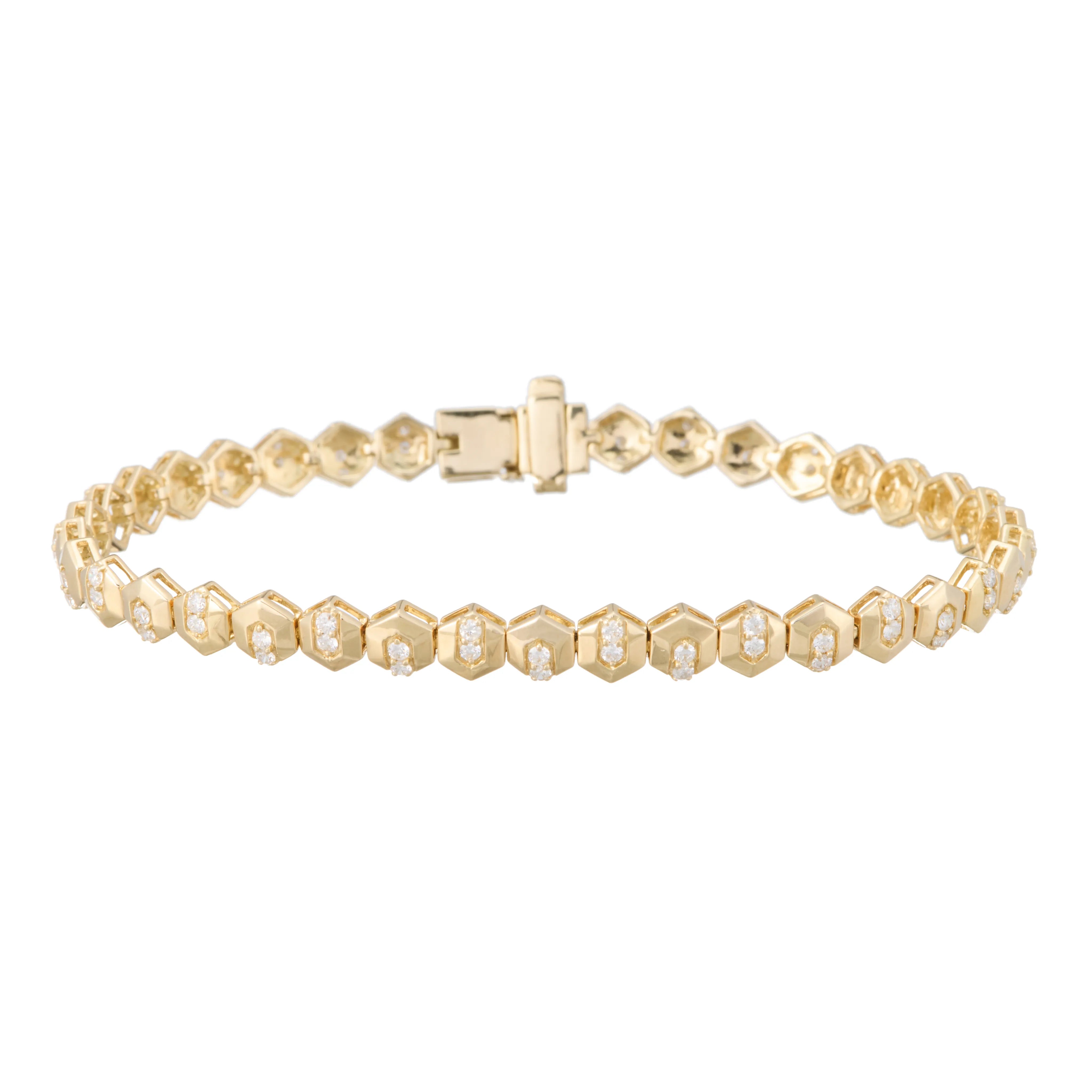 Solid Gold Hexagon Tennis Bracelet with Diamond Detail