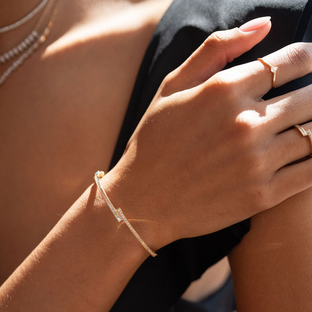Diamond and Baguette Bypass Bangle