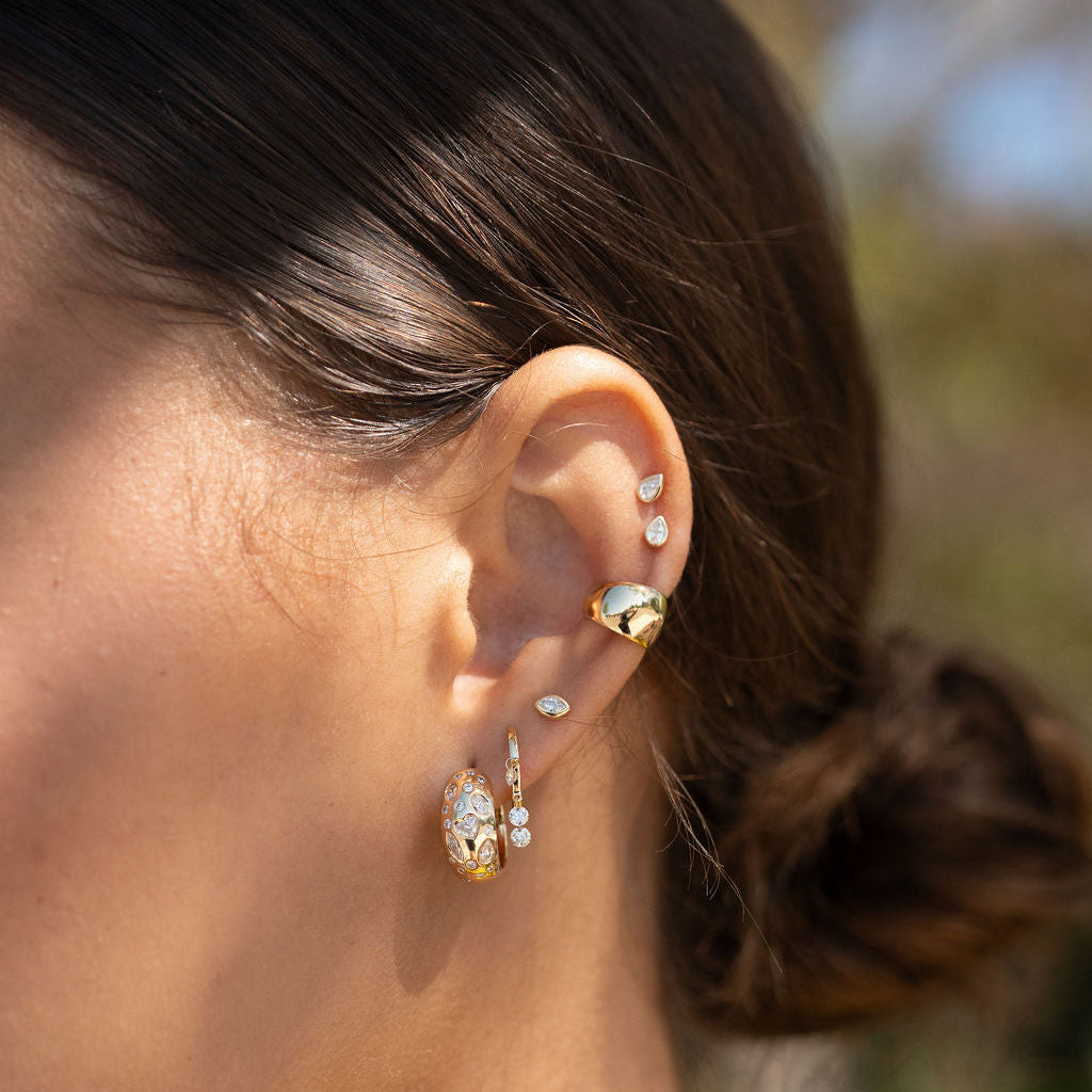 Bezel Set Pear Diamond Stud Earring