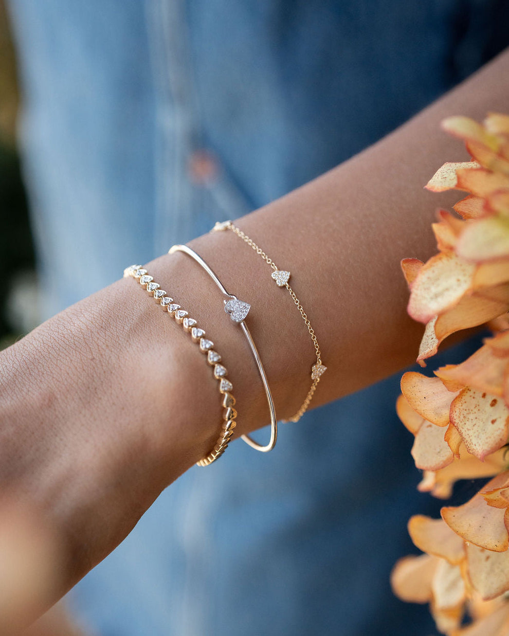 Multi Pave Heart Chain Bracelet