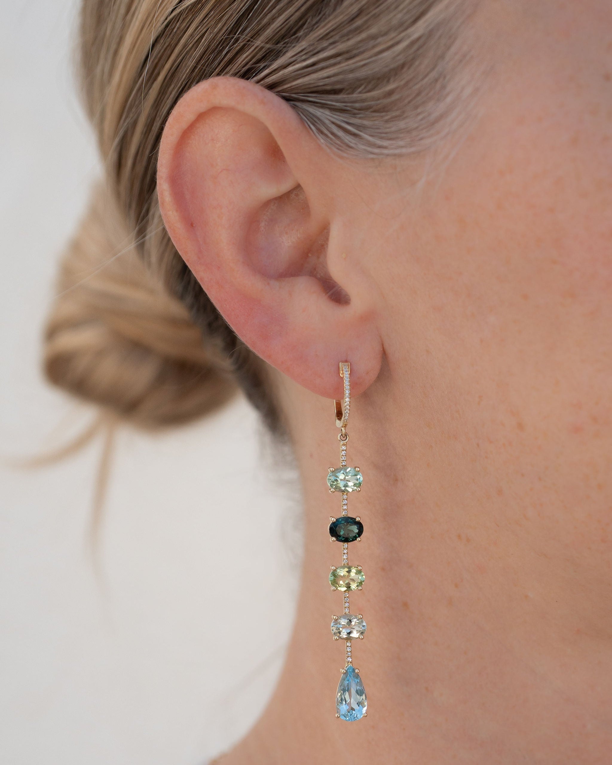 Aquamarine and tourmaline dangle earrings