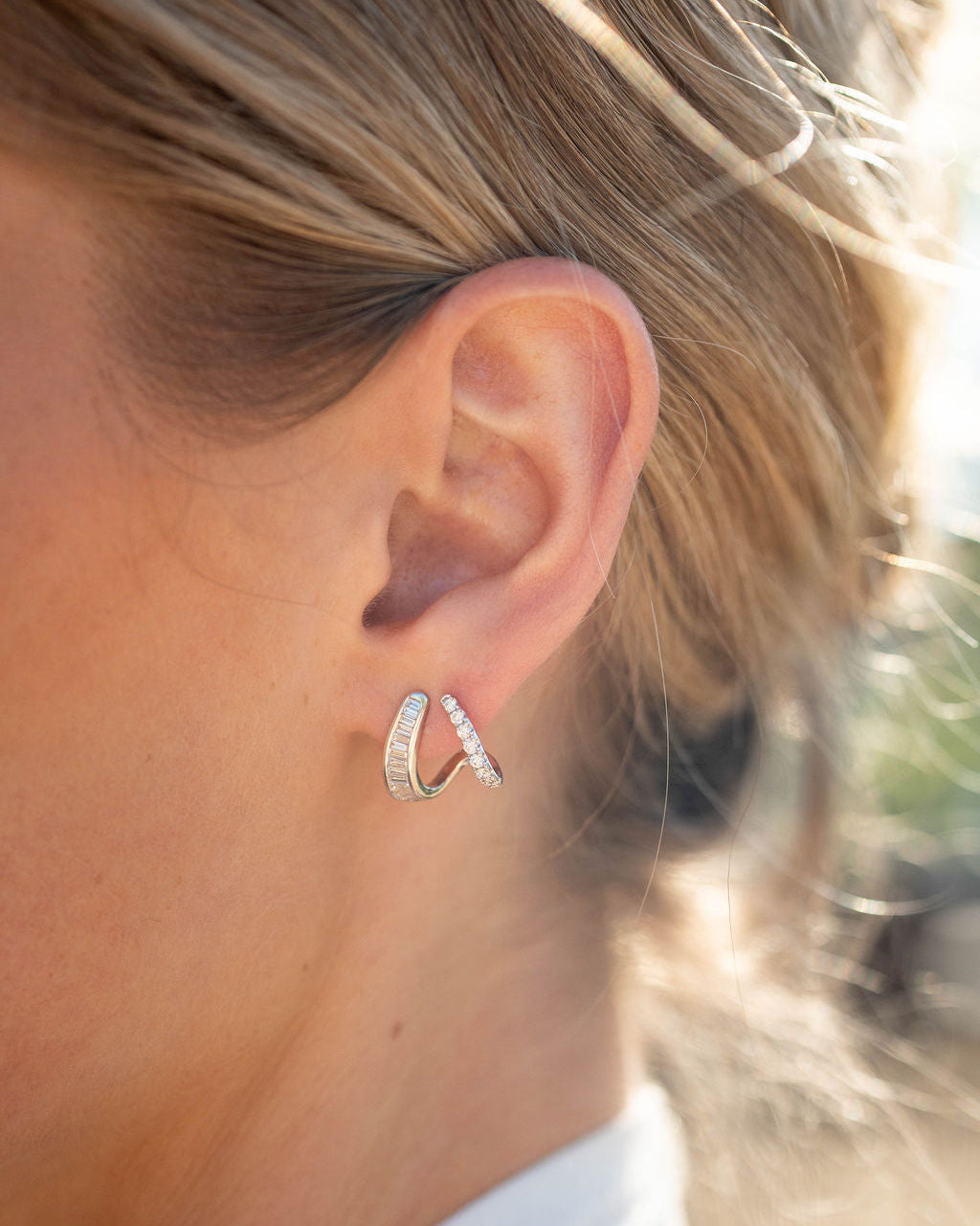 Baguette and Diamond Wave Earrings