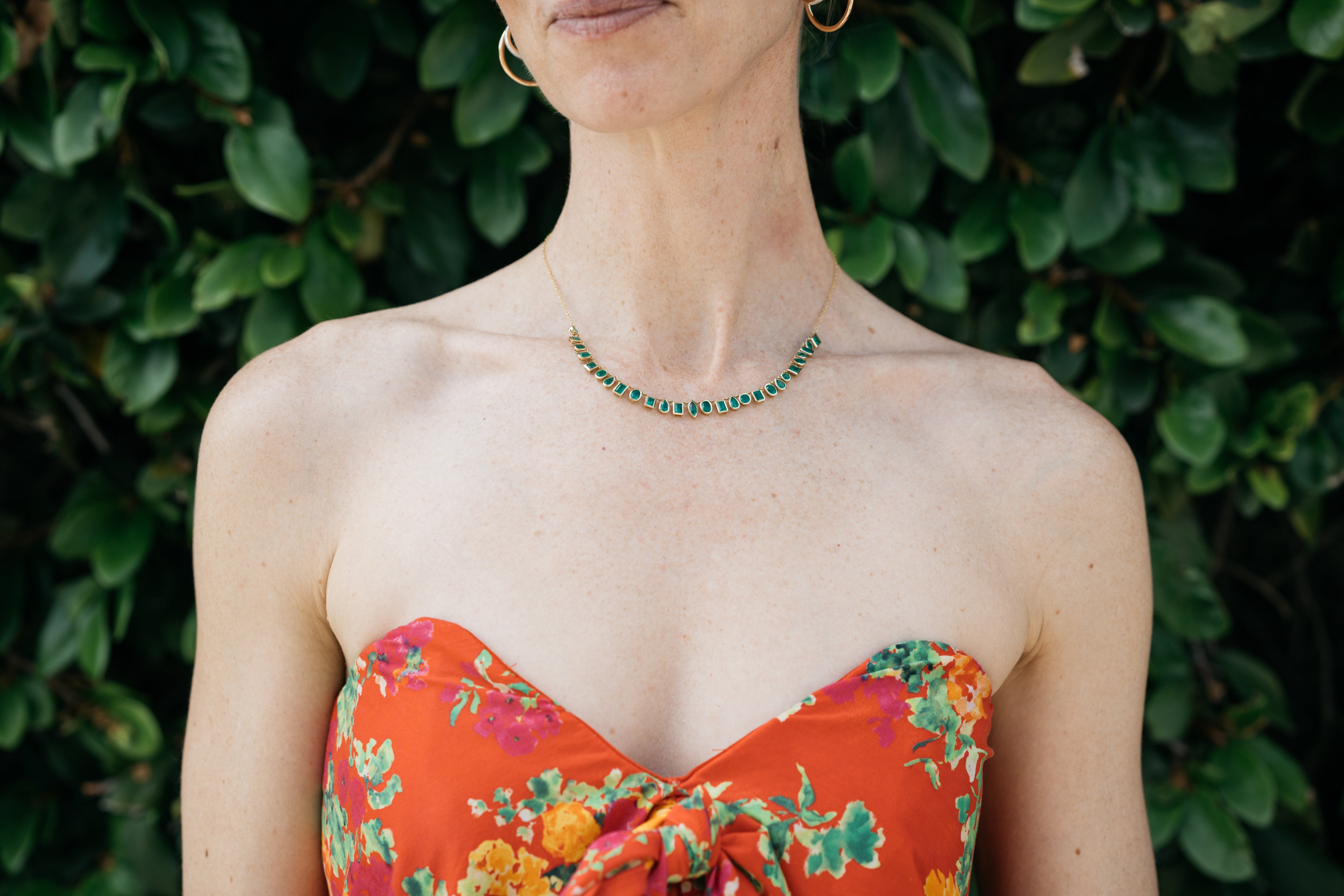 Bezel Set Multi Shape Emerald Necklace