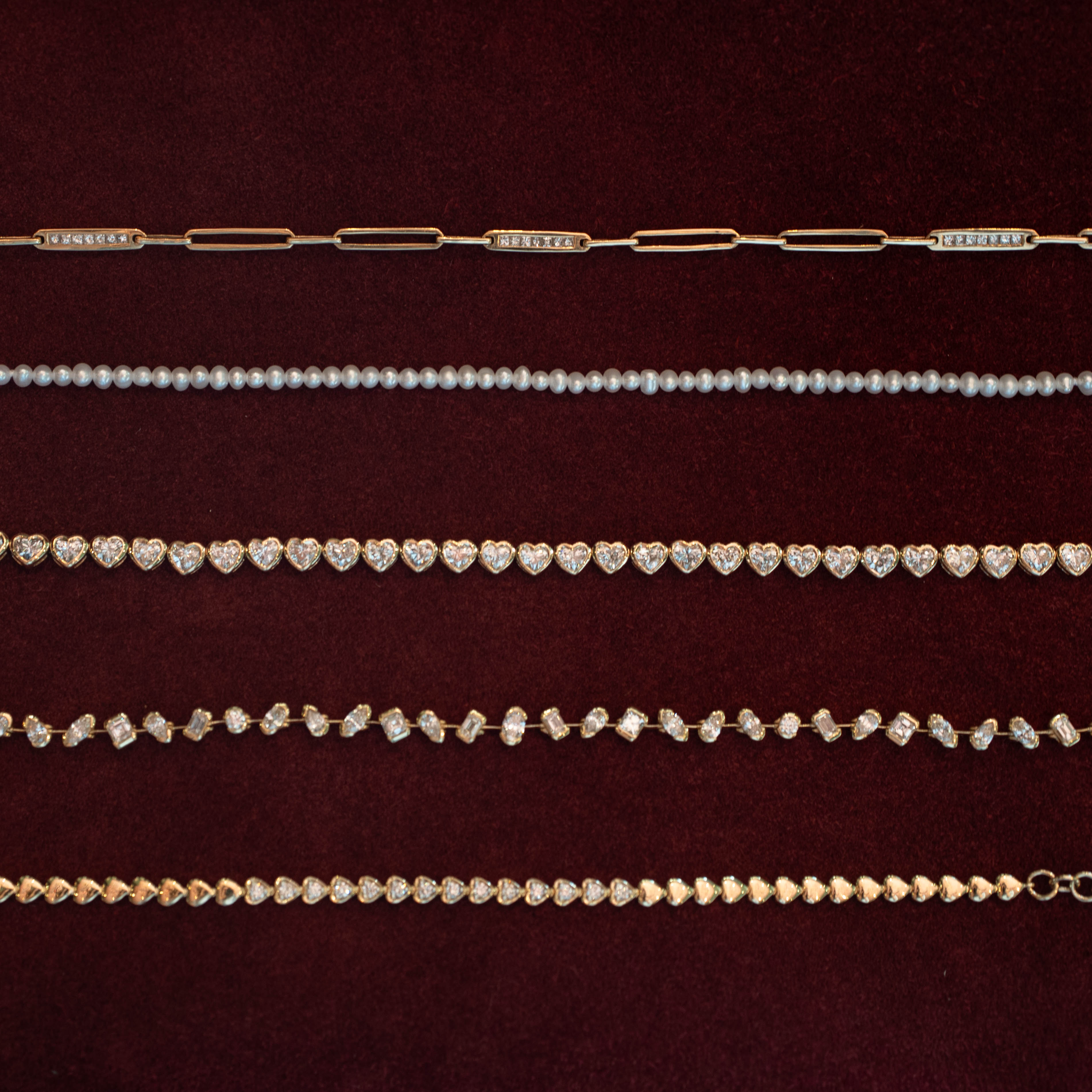 Bezel Set Heart Diamond and Solid Gold Heart Eternity Bracelet