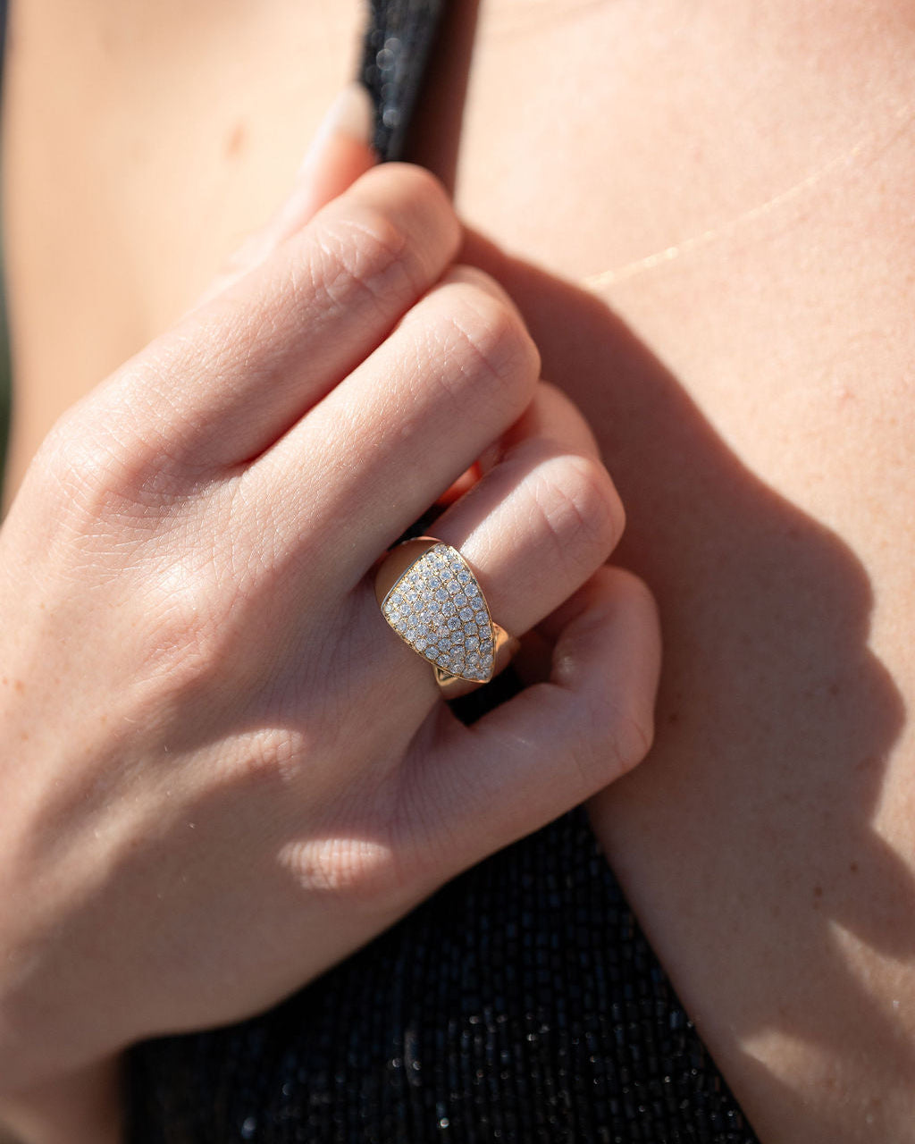 Deco Gold and Diamond Overlap Ring