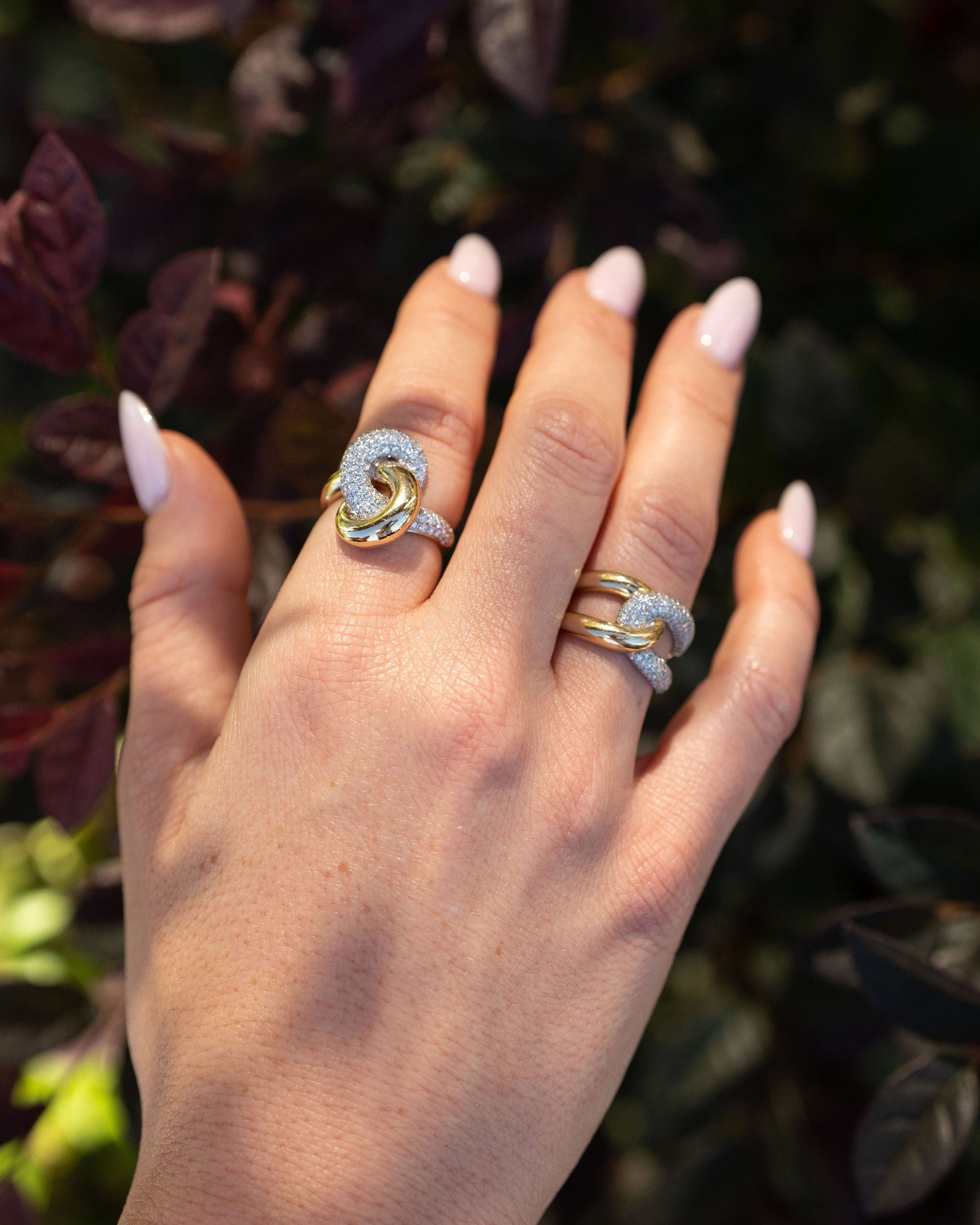 Pave Diamond and Solid Gold Nouer Knot Ring