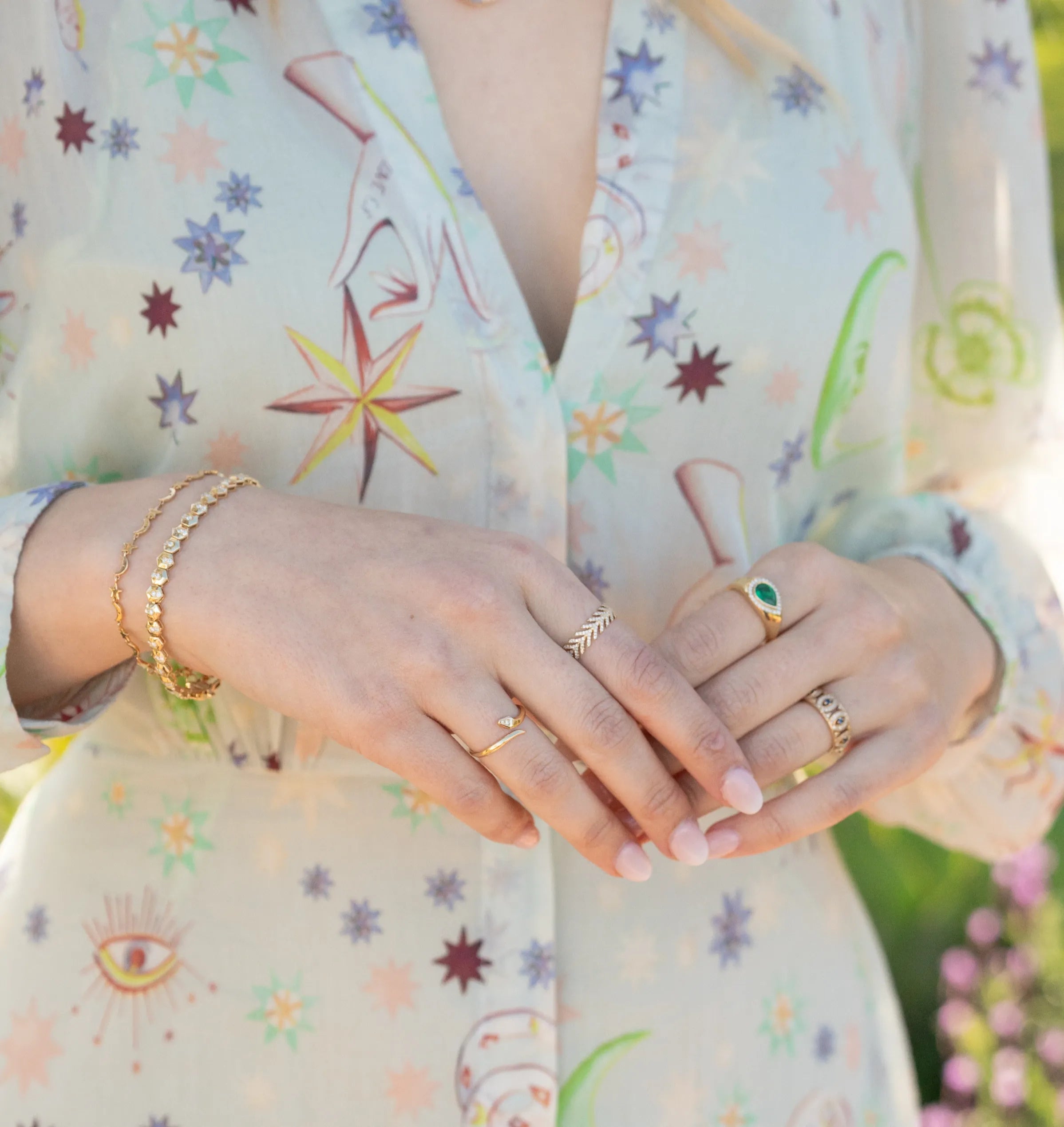 Solid Gold Hexagon Tennis Bracelet with Diamond Detail