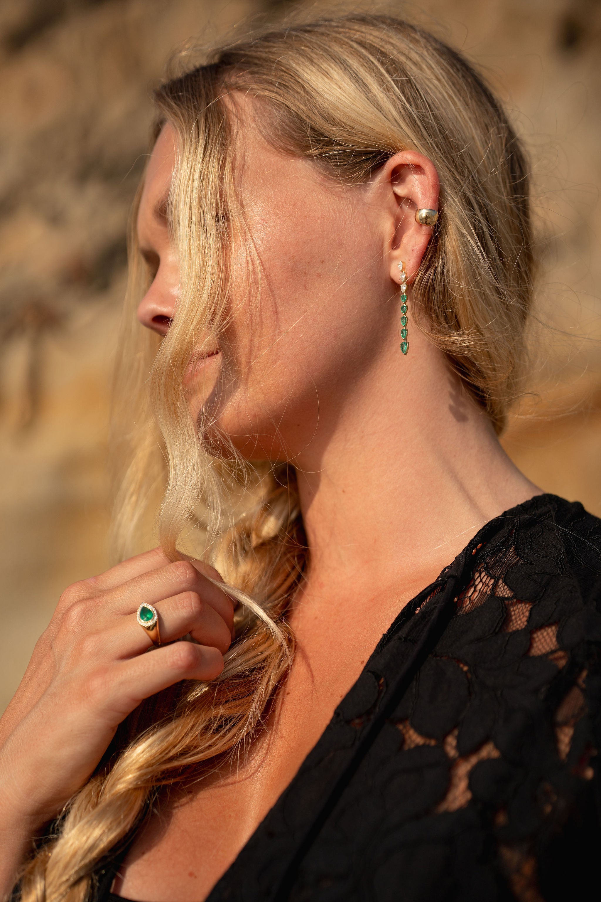 Pear Shaped Diamond and Emerald Dangles