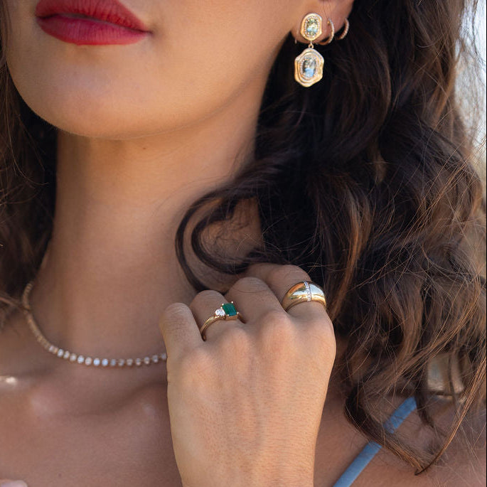 Tourmaline Dangles with Diamond Halo and Gold Wave Bezel