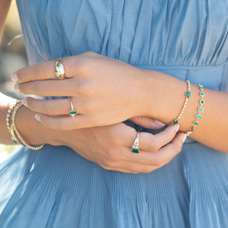 Diamond Cube Tennis Bracelet with Oval Emeralds