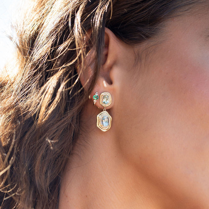 Tourmaline Dangles with Diamond Halo and Gold Wave Bezel