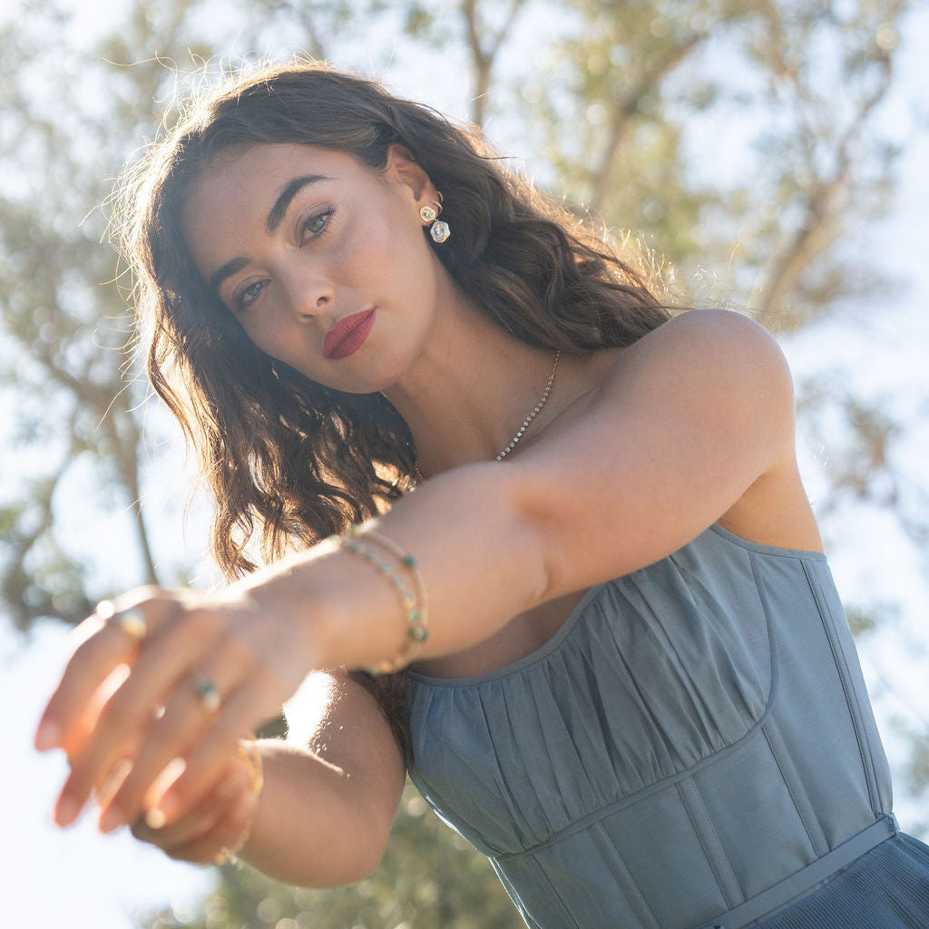 Tourmaline Dangles with Diamond Halo and Gold Wave Bezel