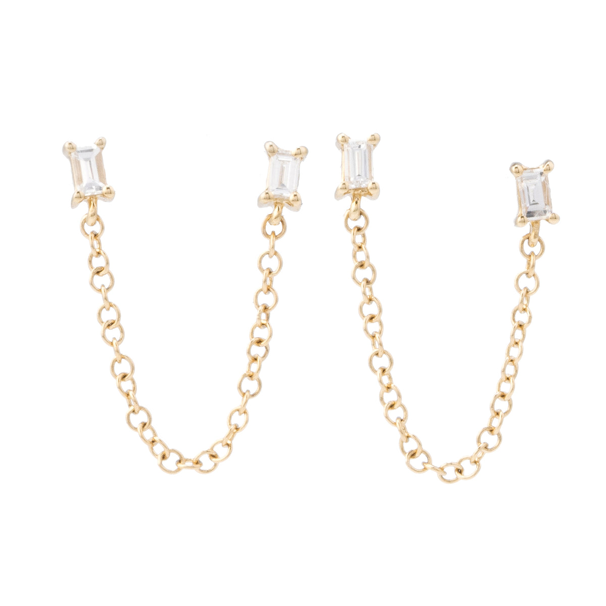 2 Baguette Double Stud Chain Earrings