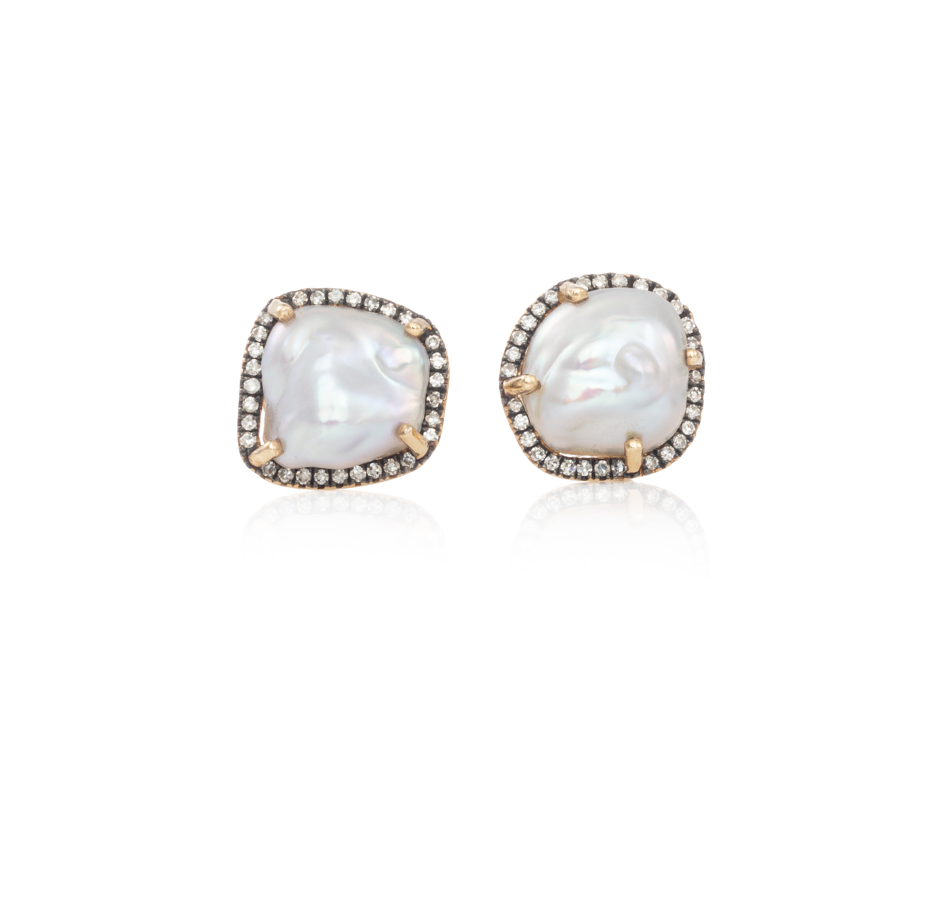Baroque Pearl Studs with Rhodium