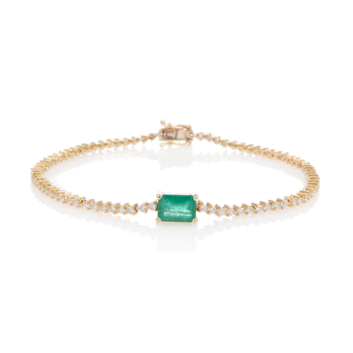Emerald Cut Emerald and Diamond Tennis Bracelet