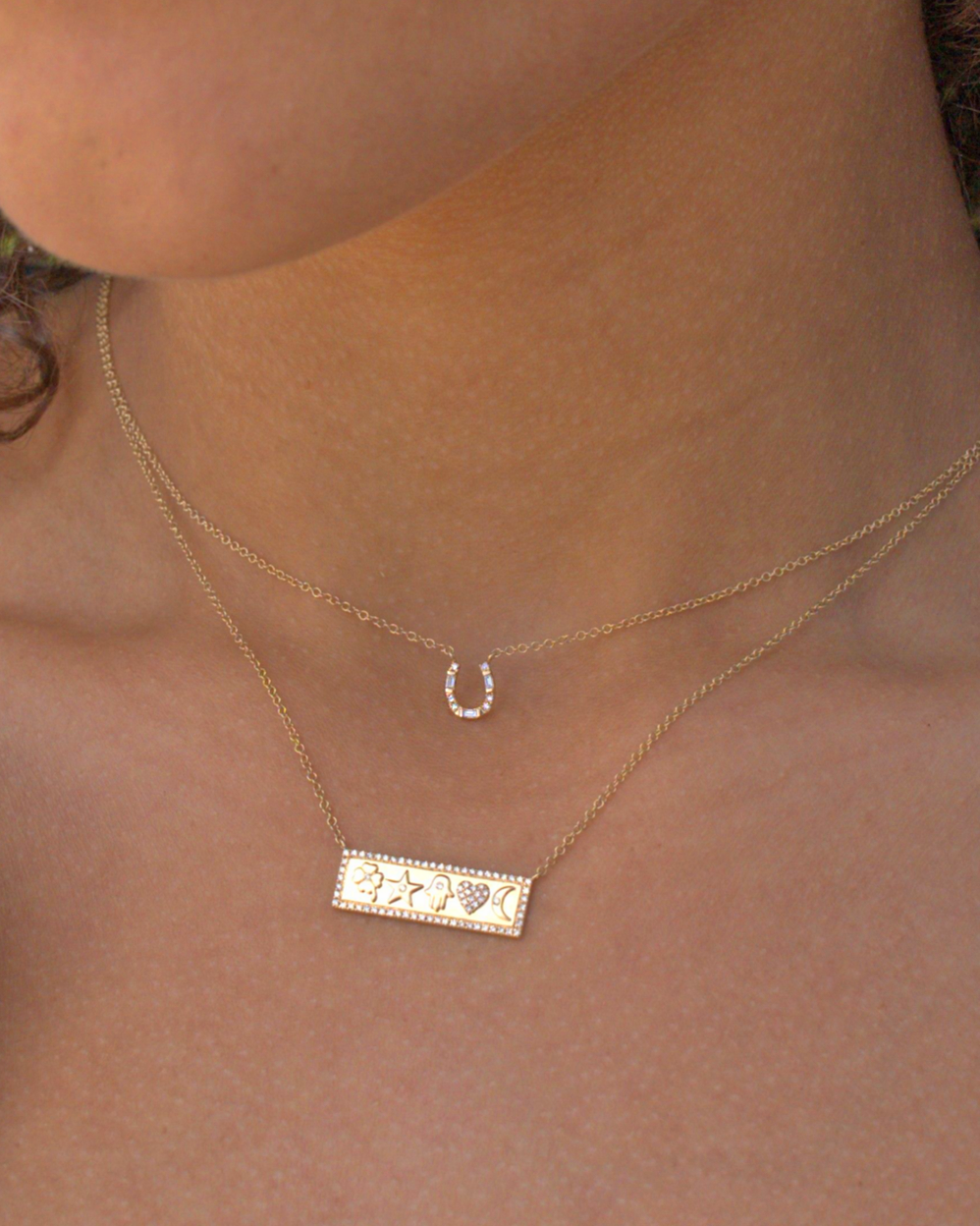 Petite Baguette and Diamond Horseshoe Necklace