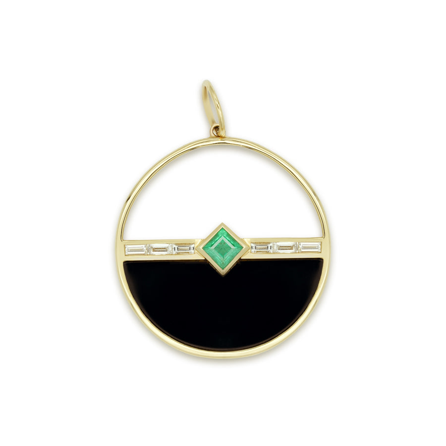 Onyx, Baguette and Emerald Open Disc Charm