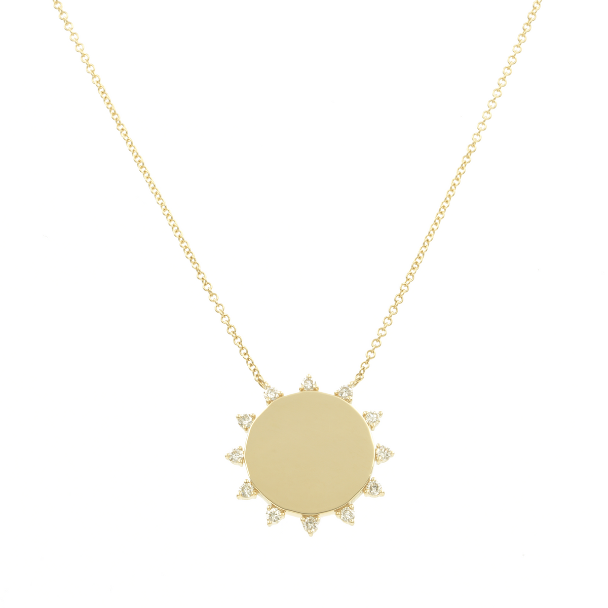 Solid Gold Disc Necklace with Diamond