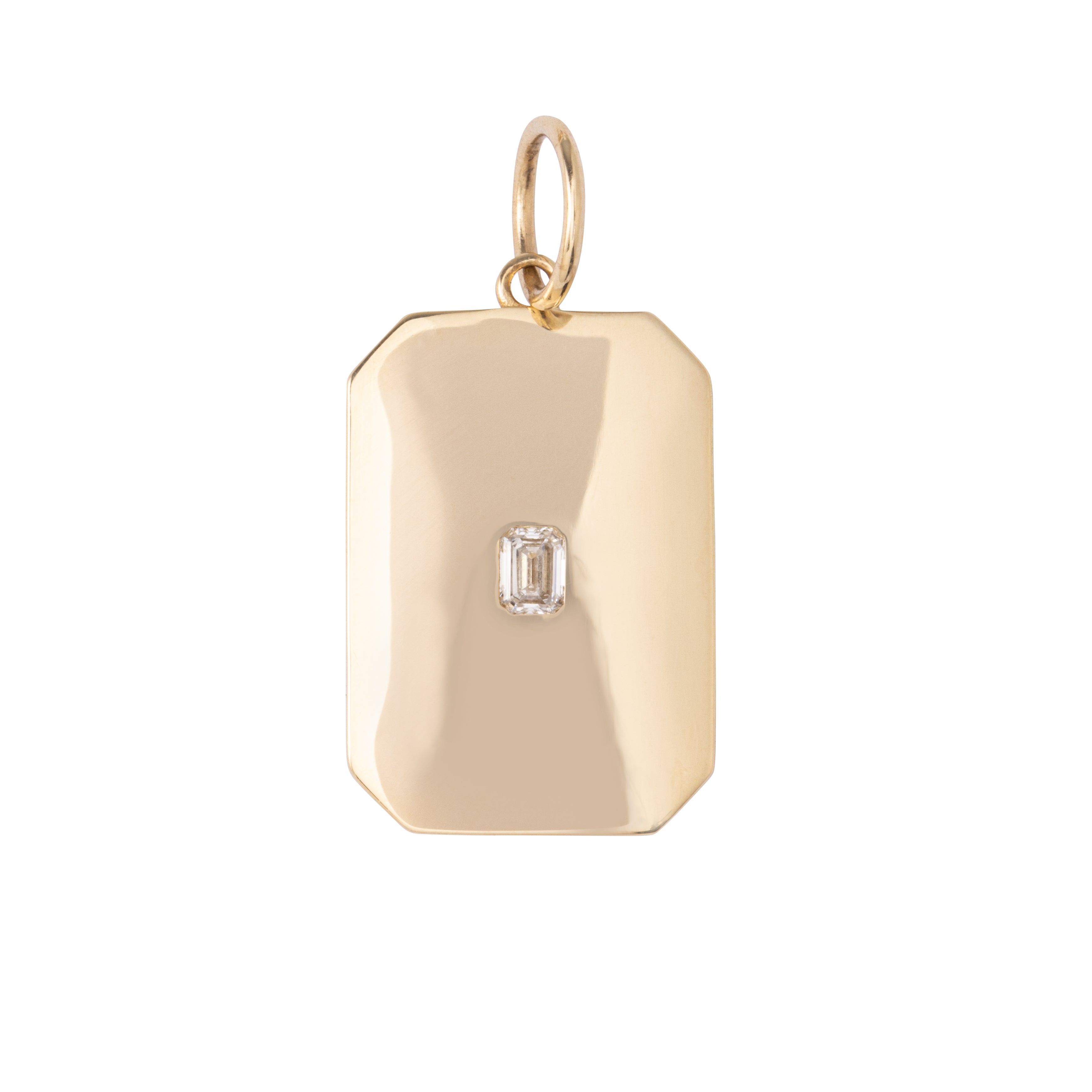 Solid Gold Rectangle Charm with Diamond Center