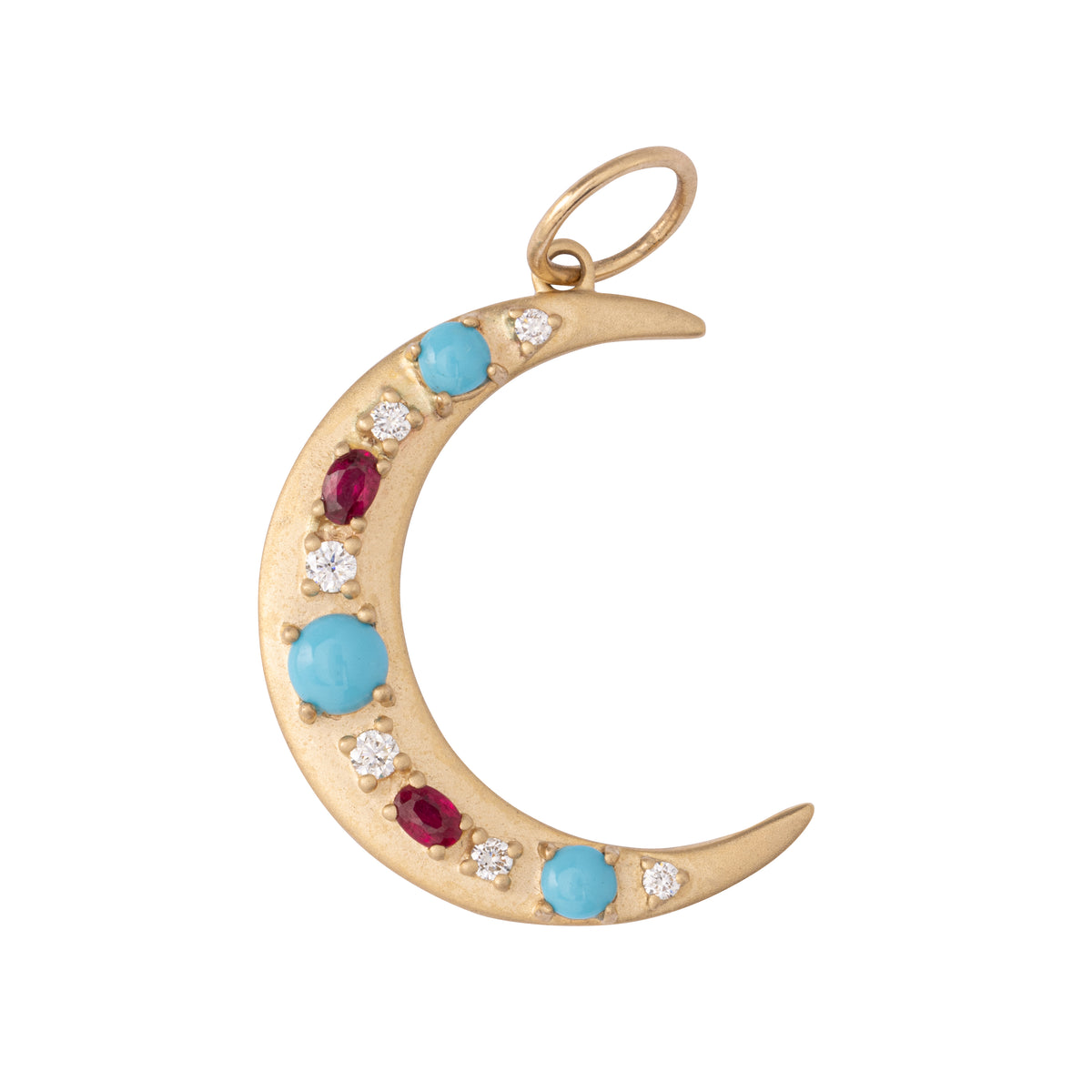 Turquoise, Ruby and Diamond Moon Charm