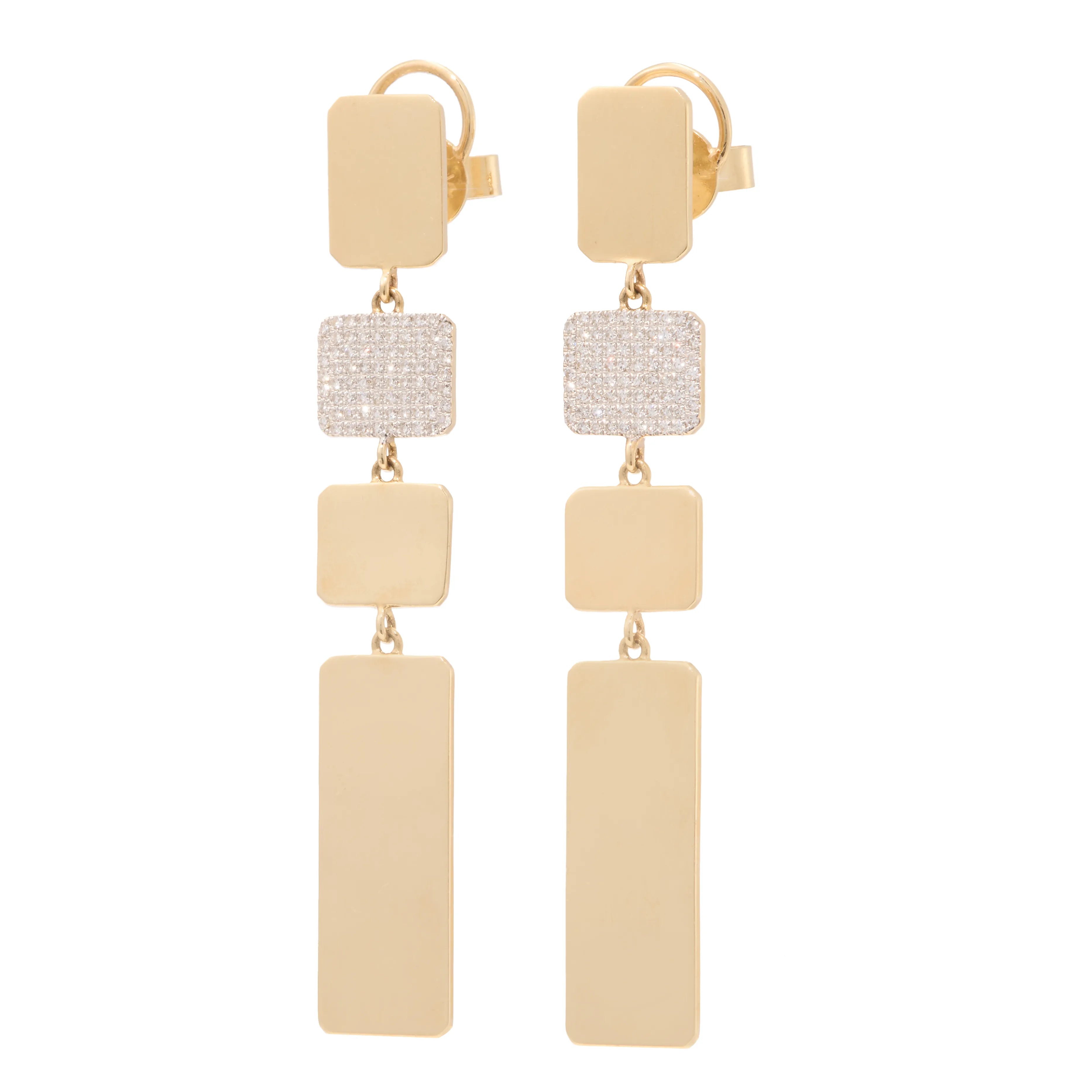 Solid Gold and Diamond Geometric Dangles