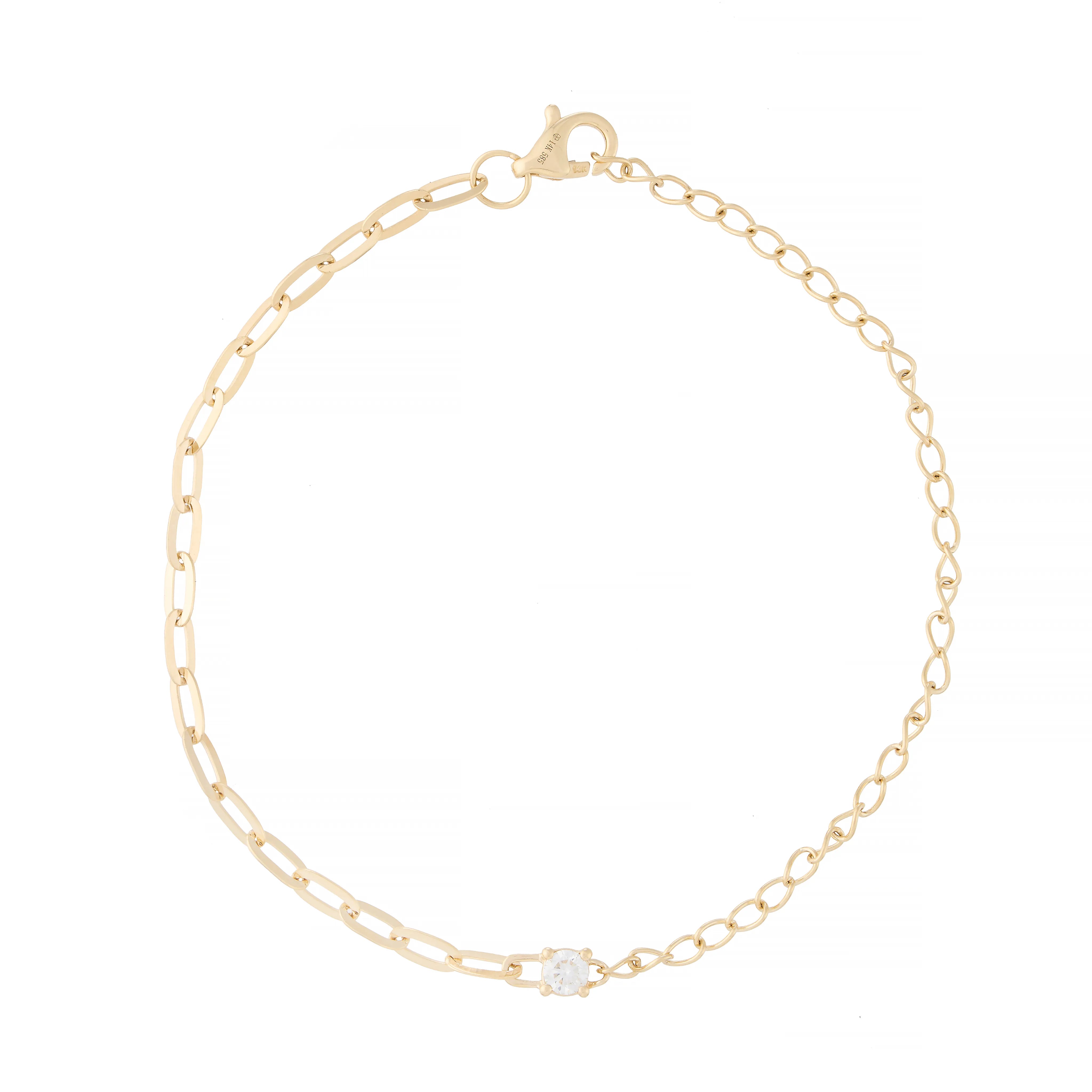 Bezel Diamond and Mixed Chain Bracelet