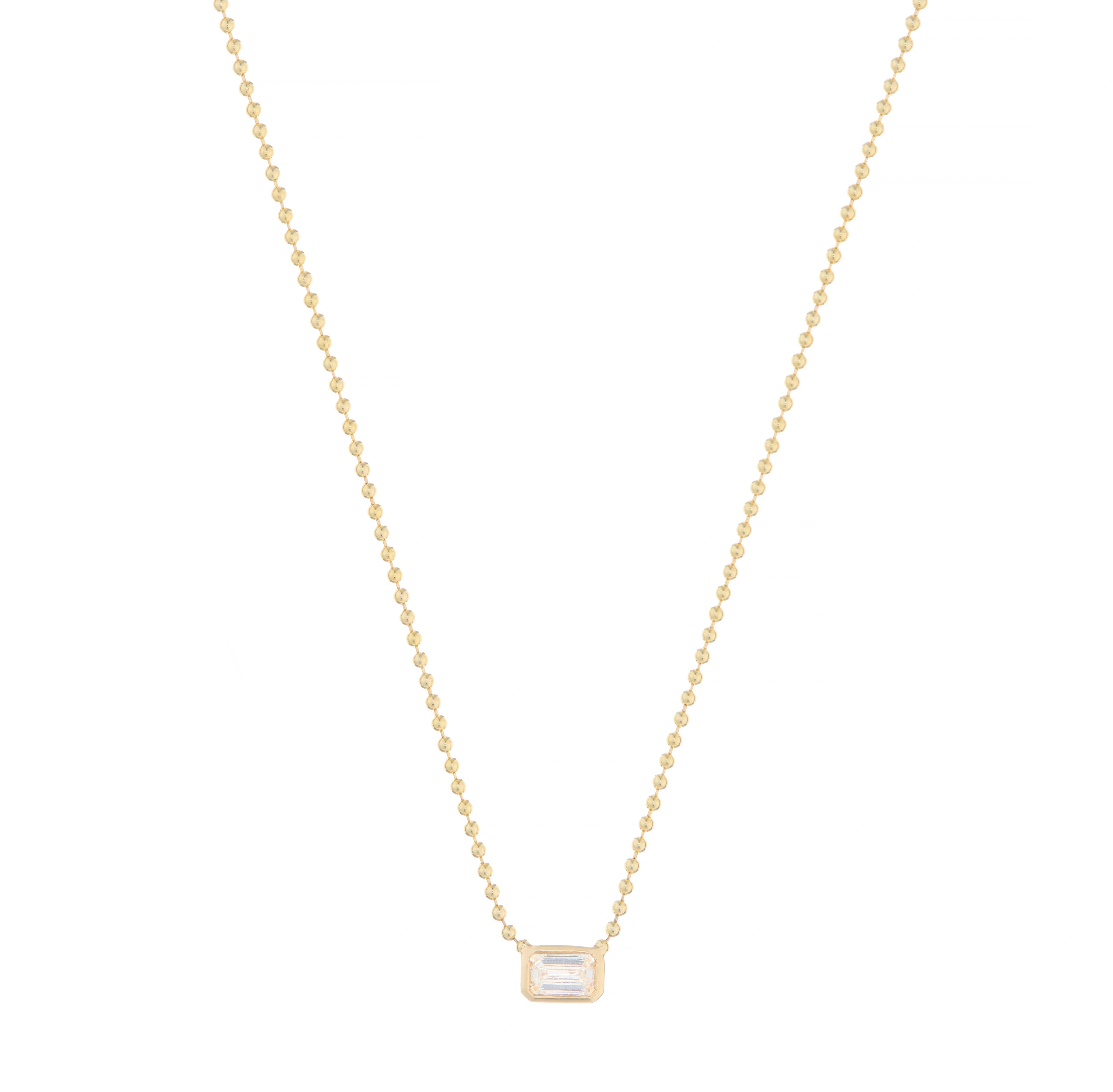 Bezel Set Asscher Cut Diamond Ball Chain Necklace