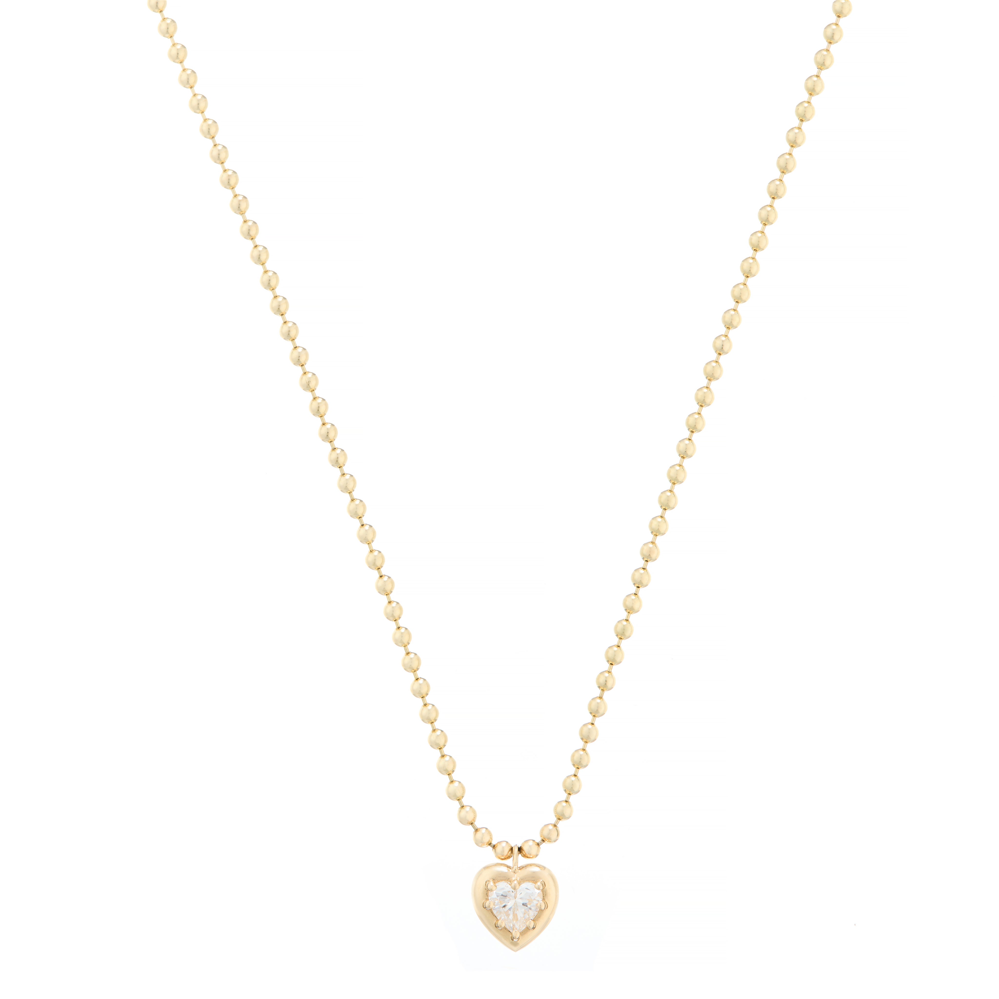 Bezel Set Heart Diamond Ball Chain Necklace