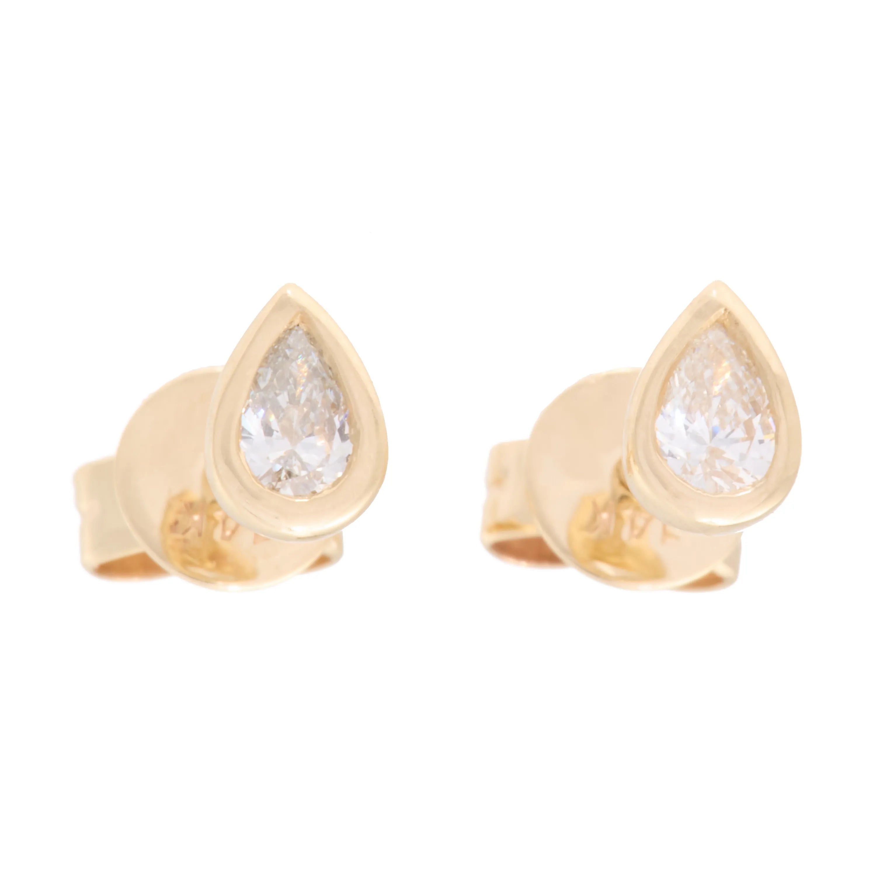 Bezel Set Pear Diamond Stud Earring
