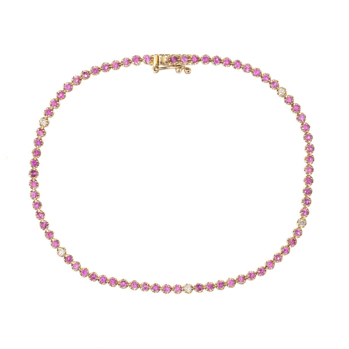 Crown Prong Pink Sapphire and Diamond Tennis Bracelet