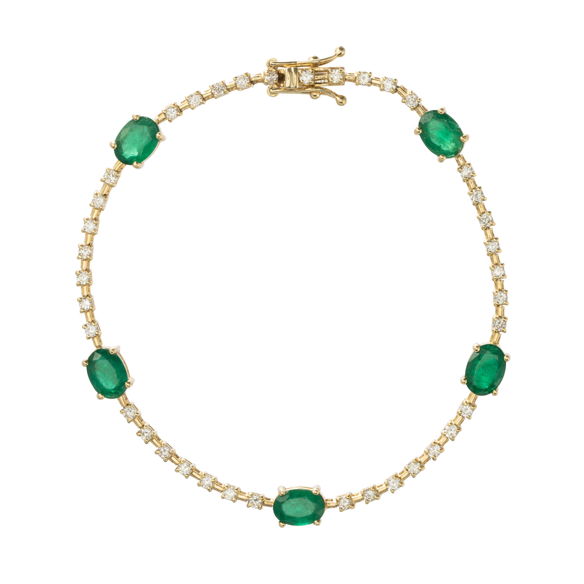 Diamond Cube Tennis Bracelet with Oval Emeralds
